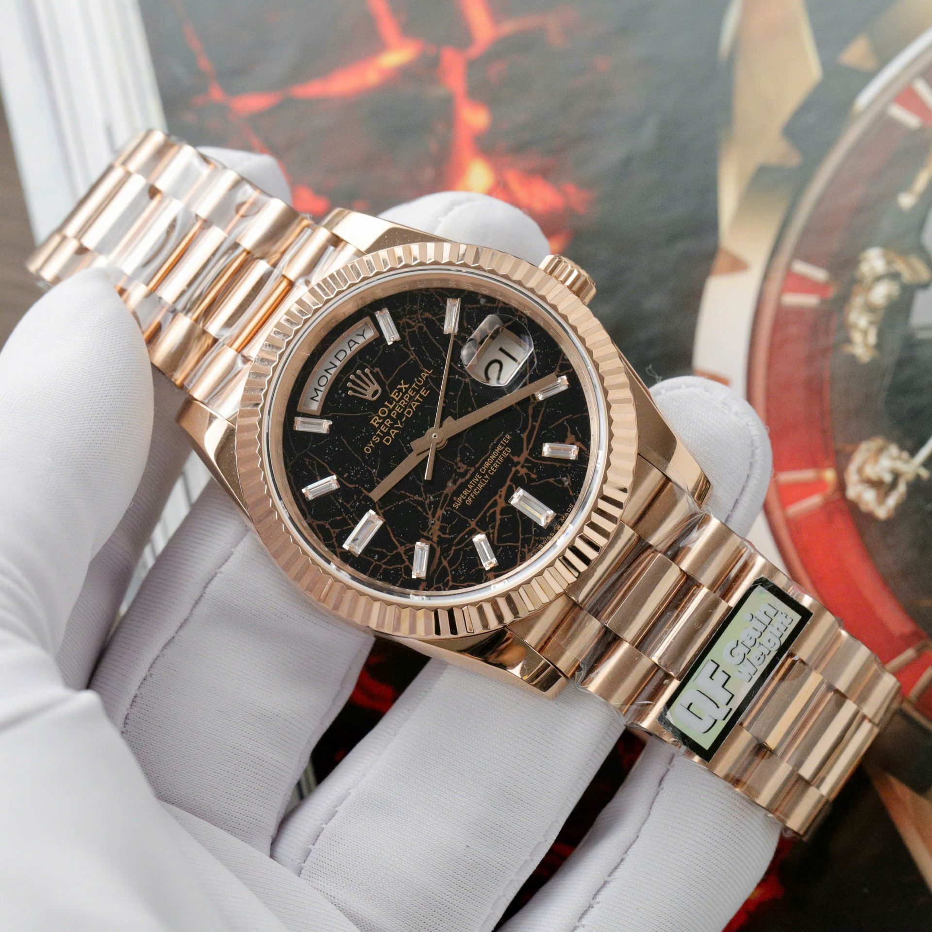 Rolex Day-Date Eisenkiesel Dial Copies Watch 18K Gold Wrapped Custom QF 36mm - Top club