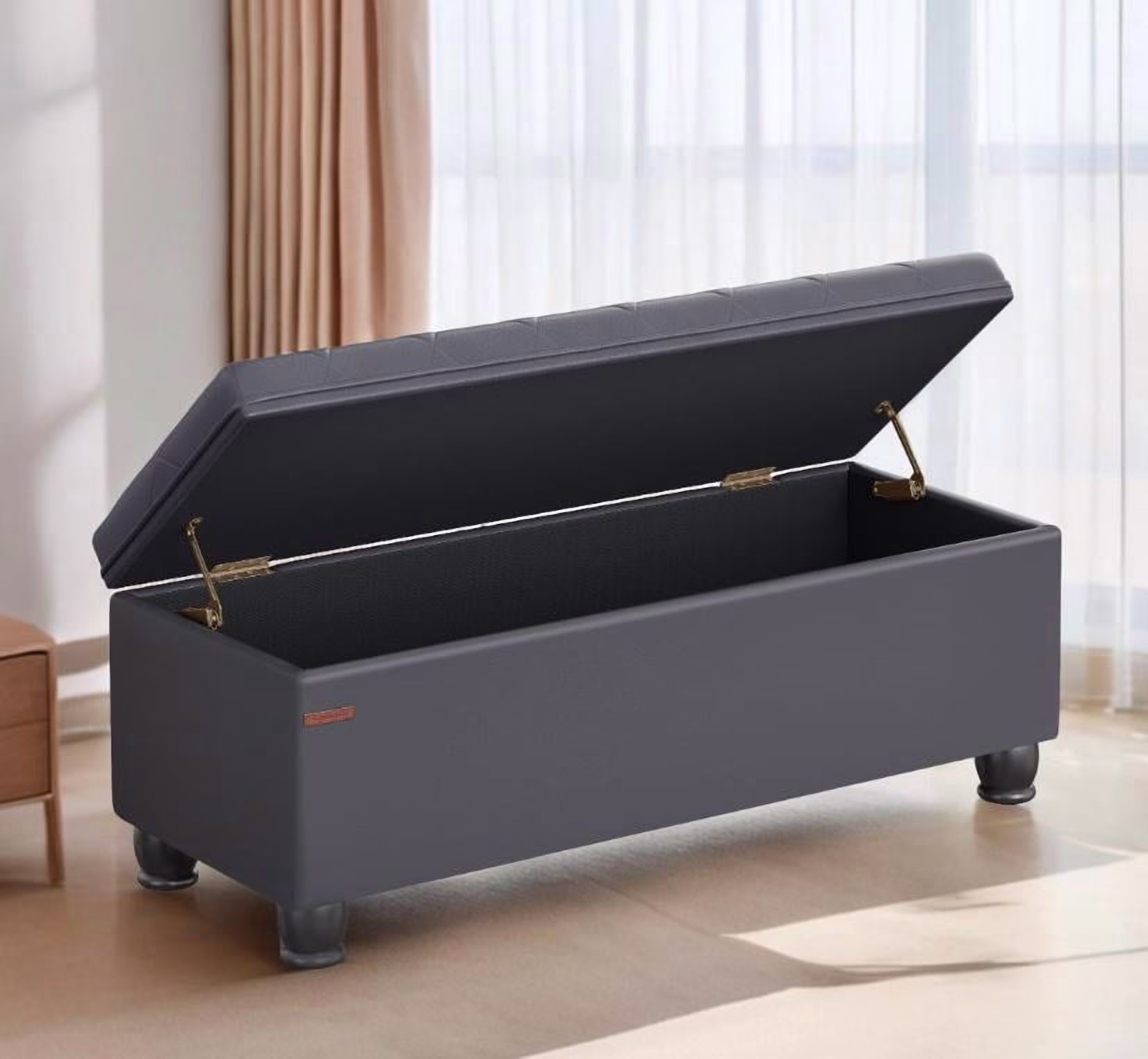 SONGMICS 46.5" Storage Ottoman Bench Storage Bench Bedroom Bench 330lb Load Capacity Solid Wood Legs Light Gray - Image 19