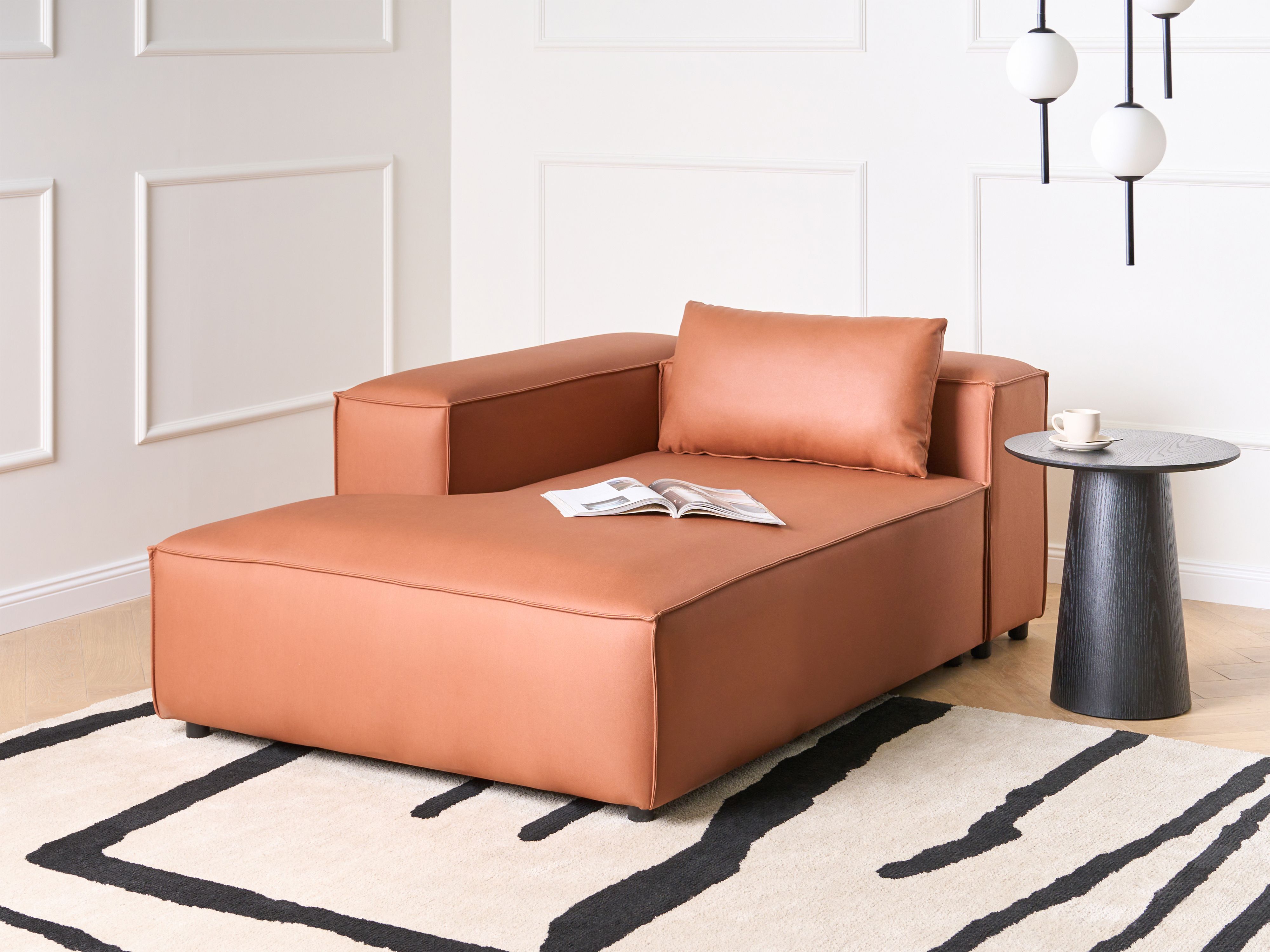 Right-Hand Chaise Lounge BRANDE Faux Leather Golden Brown