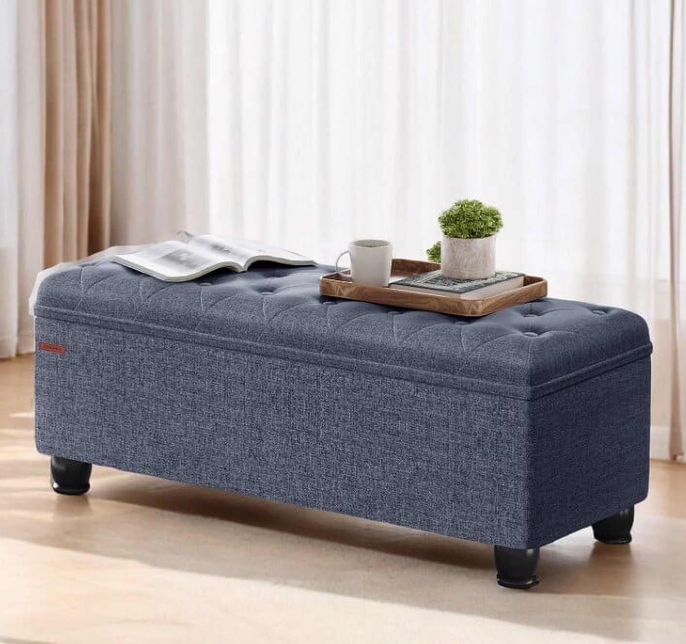 SONGMICS 46.5" Storage Ottoman Bench Storage Bench Bedroom Bench 330lb Load Capacity Solid Wood Legs Light Gray - Image 9