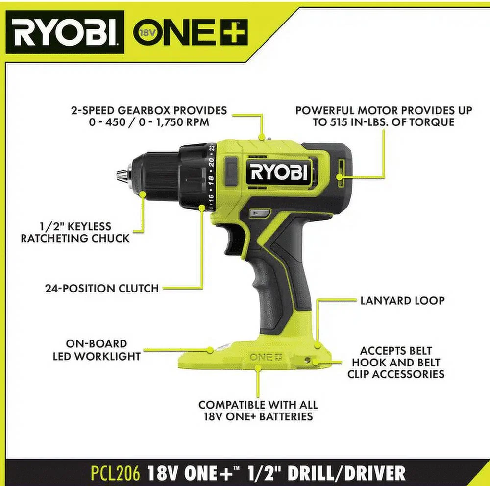 RYOBI ONE+ 18V Cordless 2-Tool Combo Kit with Drill/Driver, Impact Driver, (2) 1.5 Ah Batteries, and Charger - Image 2