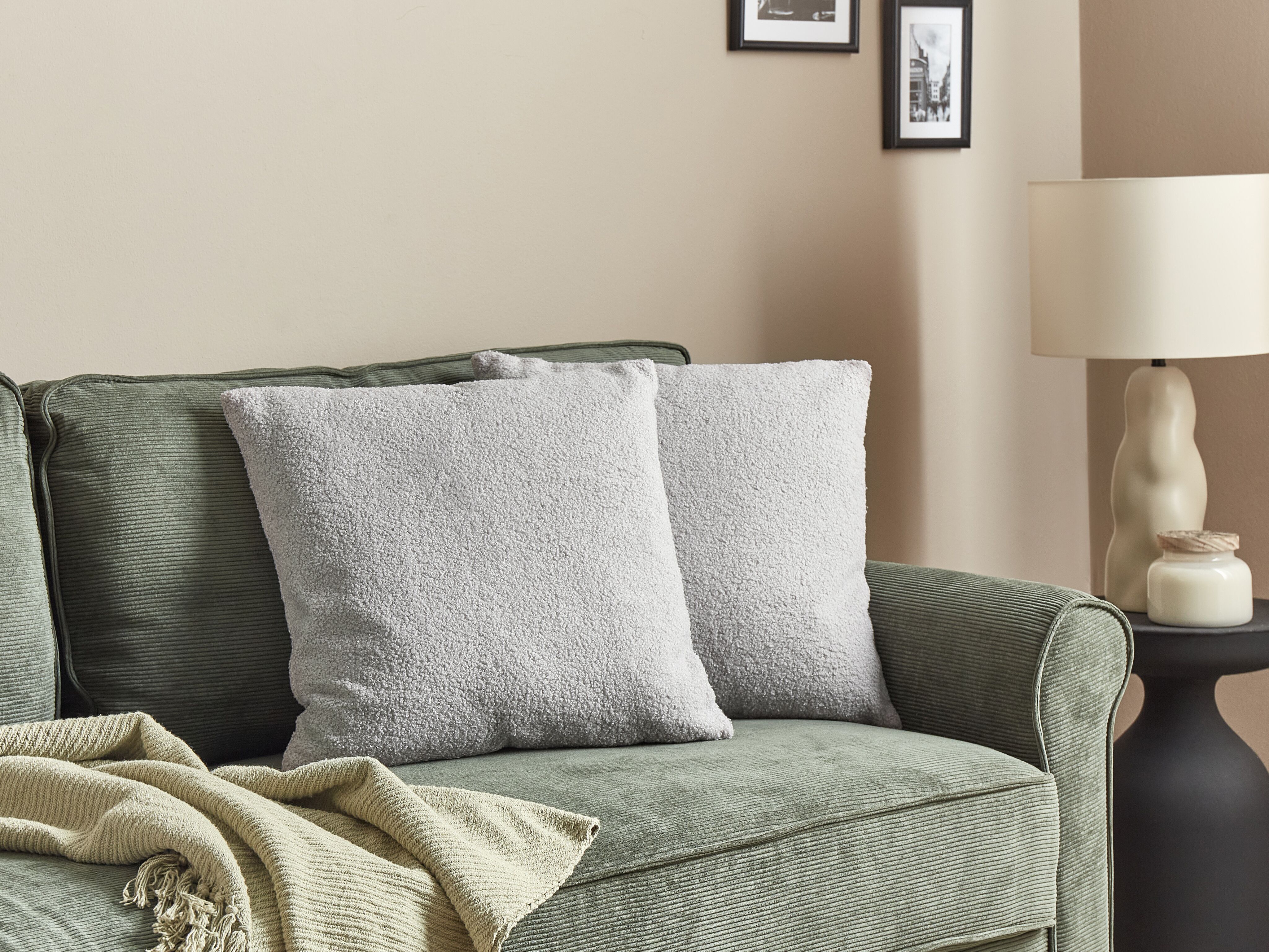 Set of 2 Decorative Cushions LEUZEA Boucle 45 x 45 cm Grey Solid