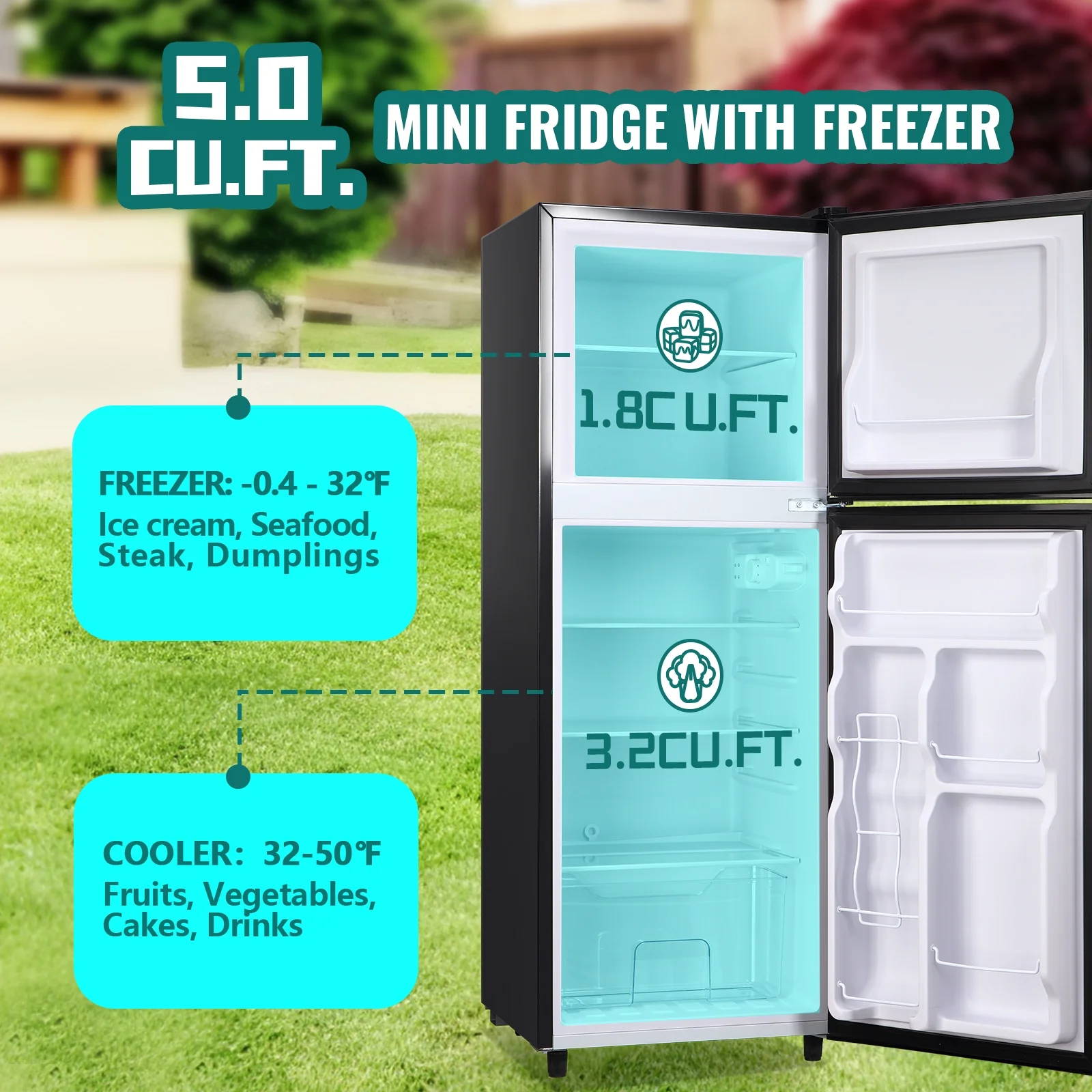 JIEJIA 5.0 Cu.Ft Apartment Size Refrigerators with Separate Freezer, 2 Door Refrigerator, Small Fridge with Freezer, Gray - Image 15