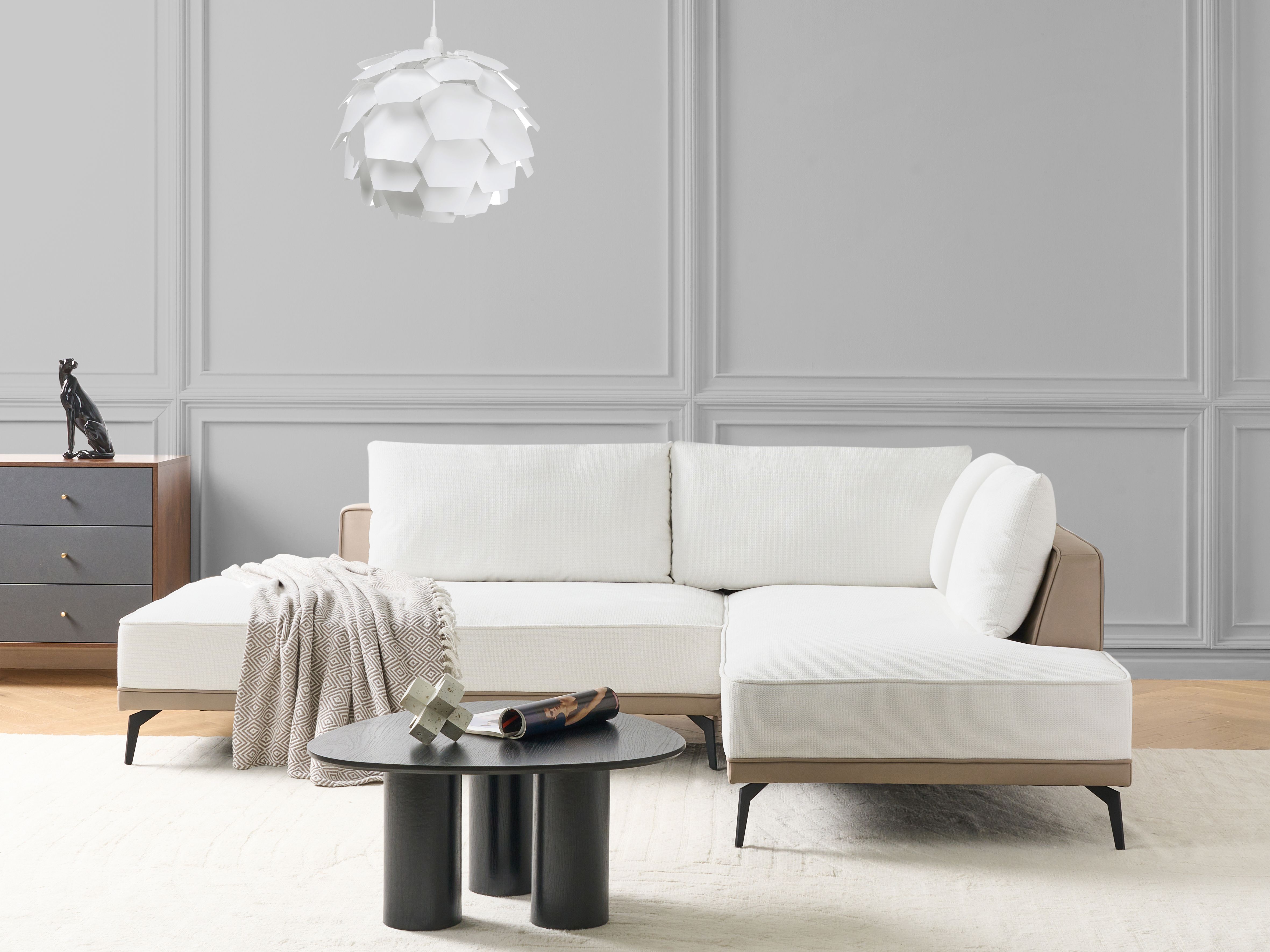 Corner Sofa 3 Seater MYKEN Fabric Off-White Left Hand