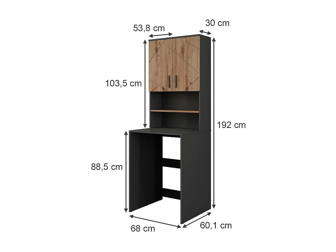 Set darmoires pour machine à laver anthracite/chêne de force doré 68x60.1x88.5 irma