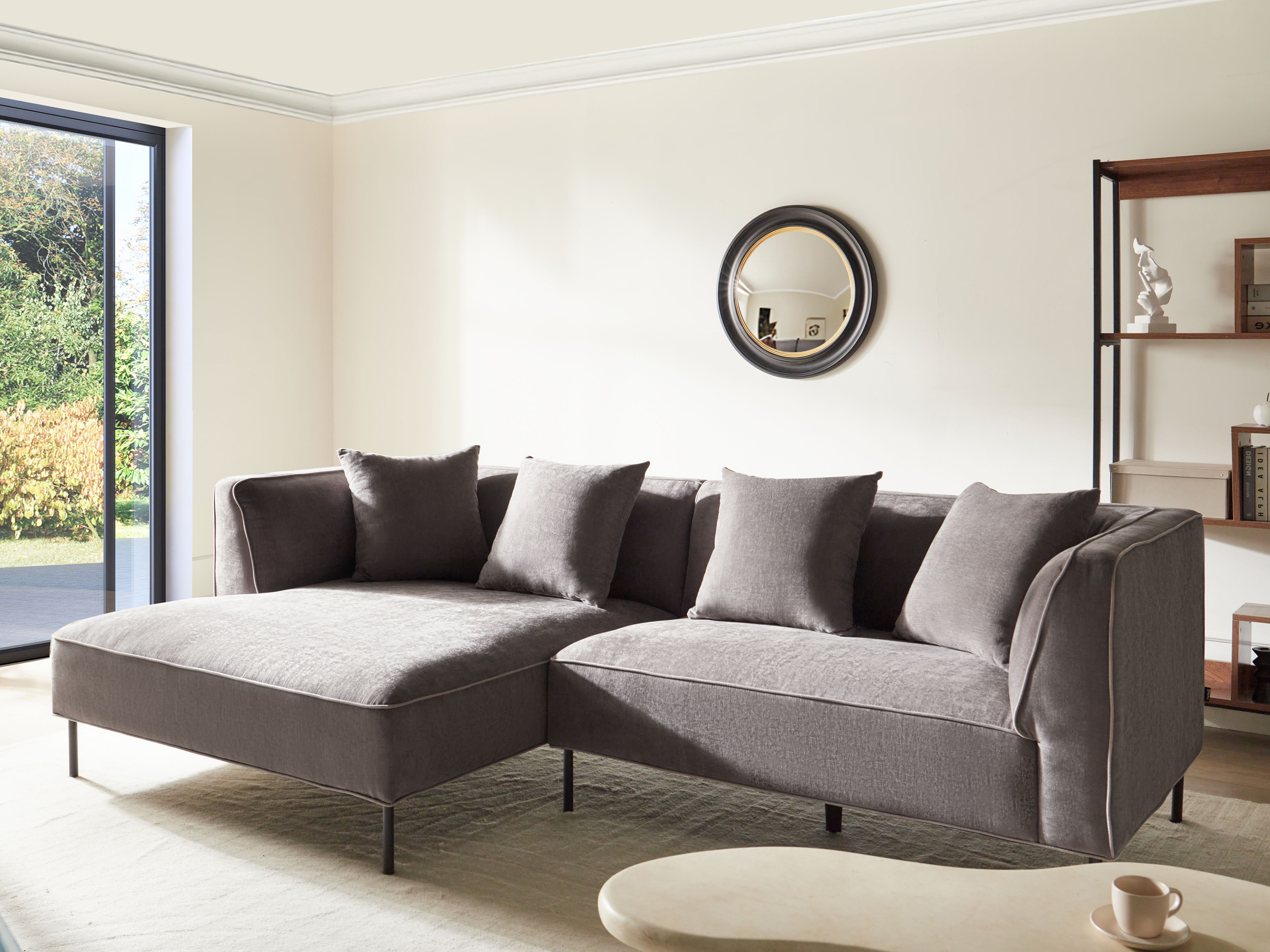 Corner Sofa 3 Seater SATER Chenille Taupe Right Hand