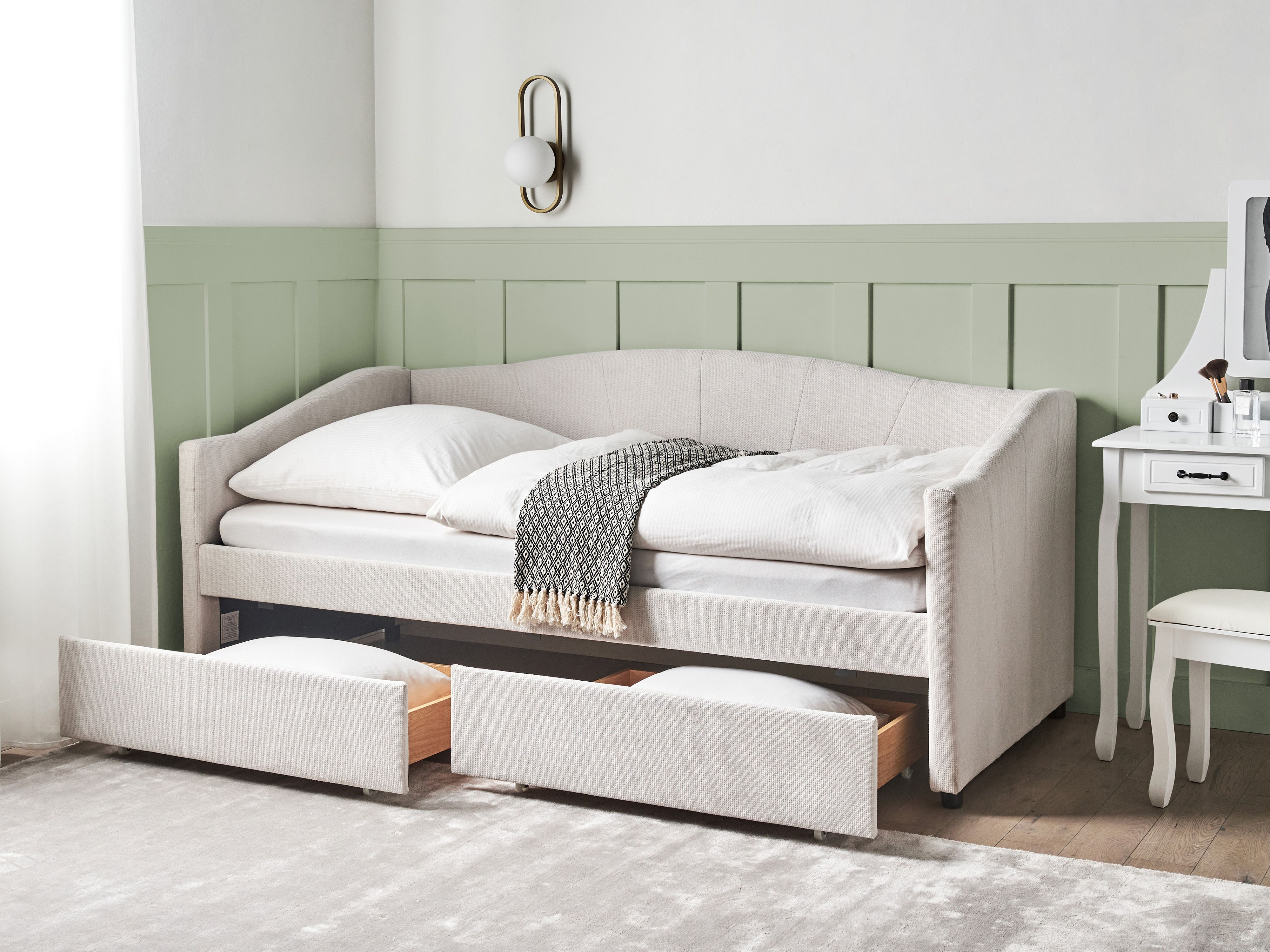 Daybed with Storage Fabric VITTEL 90 x 200 cm (EU Single) Light Beige