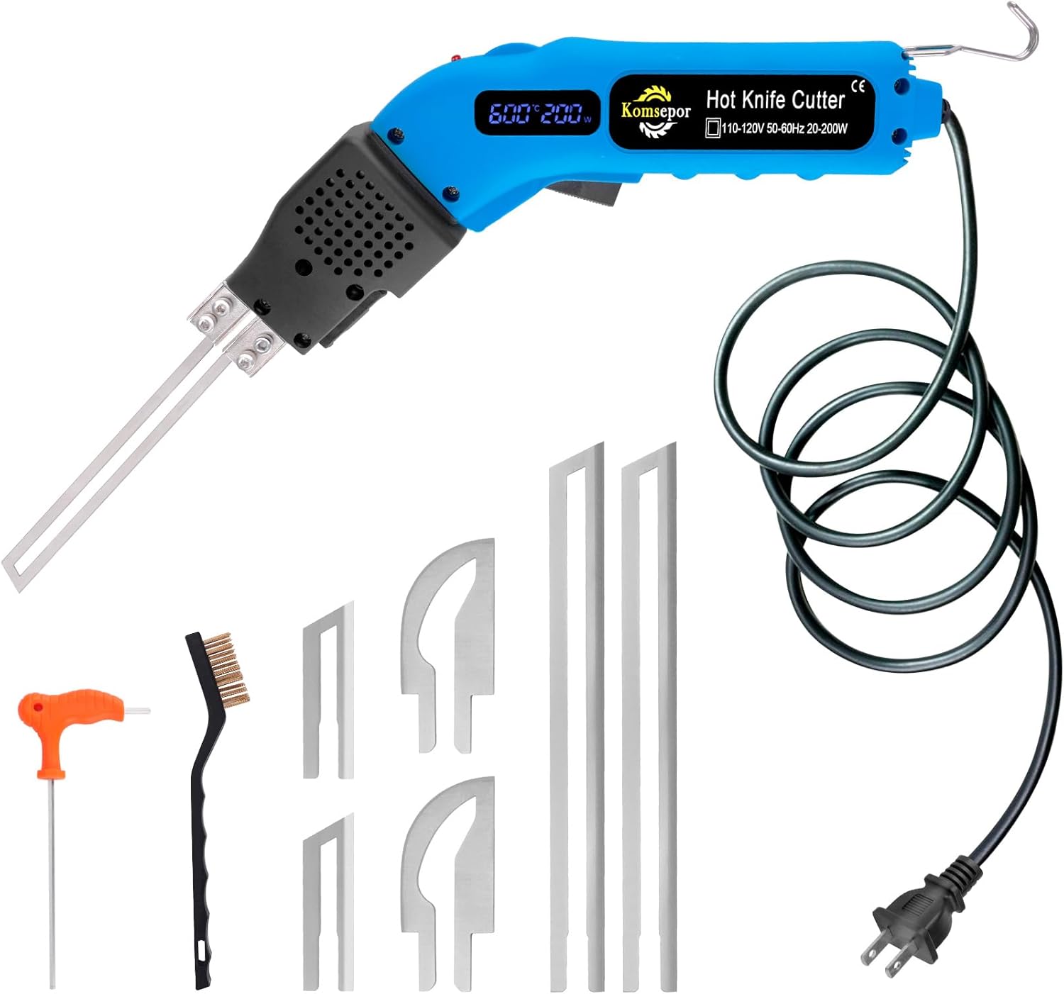 Komsepor Foam Cutter Electric Hot Knife with Screen Styrofoam Air Cooled 20-200W 110-120V (6 Blades) for EPP, EPS, XPS, EPE, KT Board, Sponge