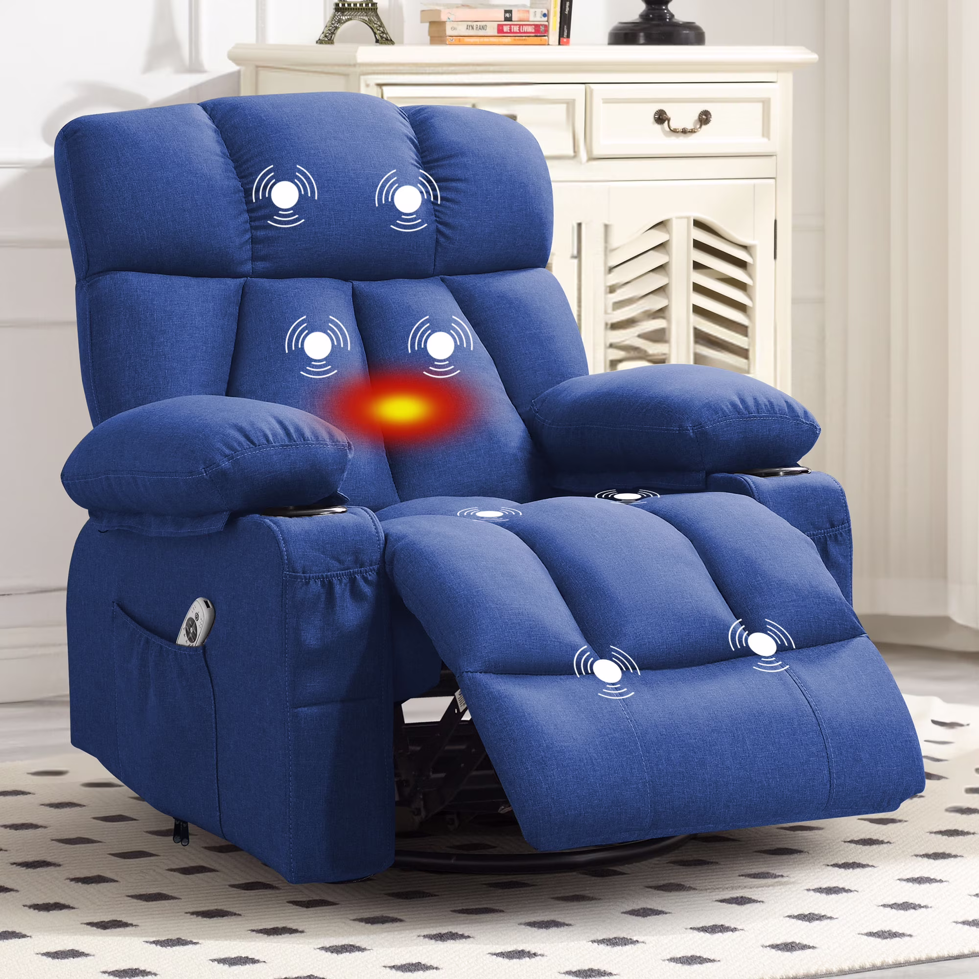 JONPONY Manual Recliner Chair with Heat Therapy and Massage Function, Heavy Duty Reclining Mechanism Massage Chair, Elderly Single Rocker Sofa with Cup Holders for Bedroom Home Theater,Grey - Image 21