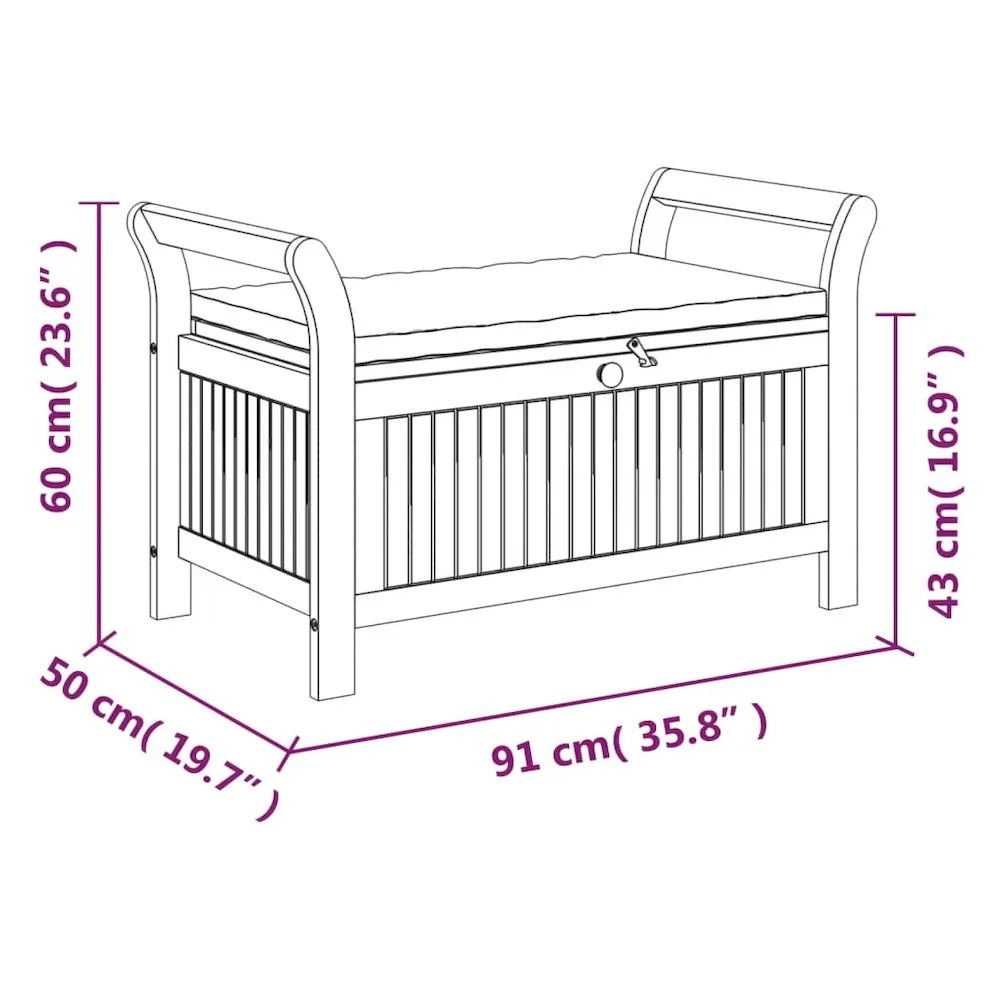 vidaXL Patio Collection Solid Acacia Wood Outdoor Storage Bench with Cushion - Loveseat