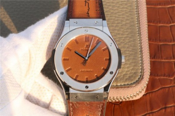 Replica Hublot Classic Fusion 45mm SS Berluti Scritto Brown Leather Dial Gummy Strap A2892 - Elite Watch Atelier