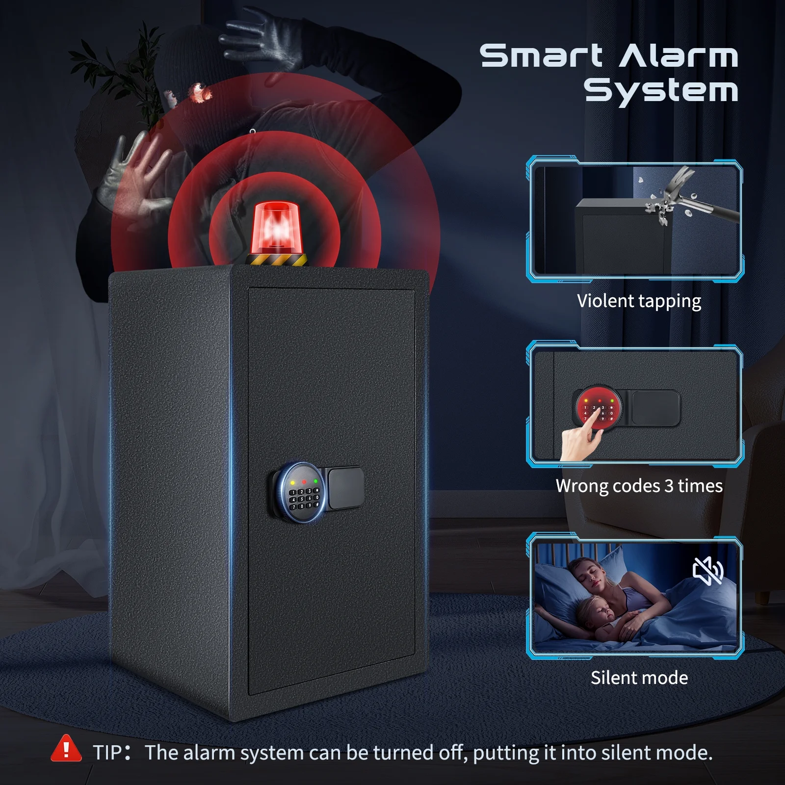 SRWTRCHRY 4.2 Cu ft Large Safe Box Fire-Resistant, Home Safe with Digital Keypad and Deposit Slot & Dual Alarm System, Money Safe With Mute Function and LED Light, Safe for Money Valuables - Image 3