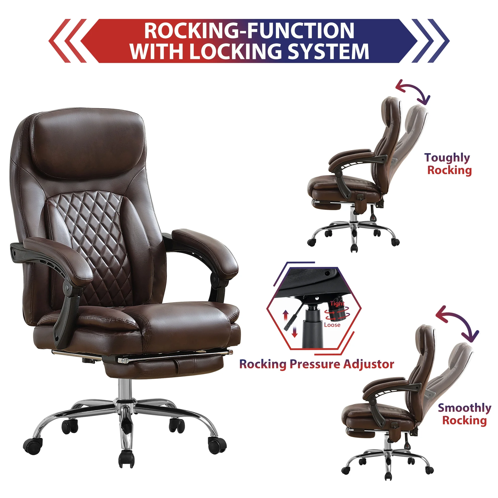 JONPONY Big and Tall Office Chair 500LBS Executive Office Chair Massage and Footrest Ergonomic Computer Desk Chair Reclining High Back Leather Office Chair Lumbar Back Support Swivel Rolling,Black - Image 38