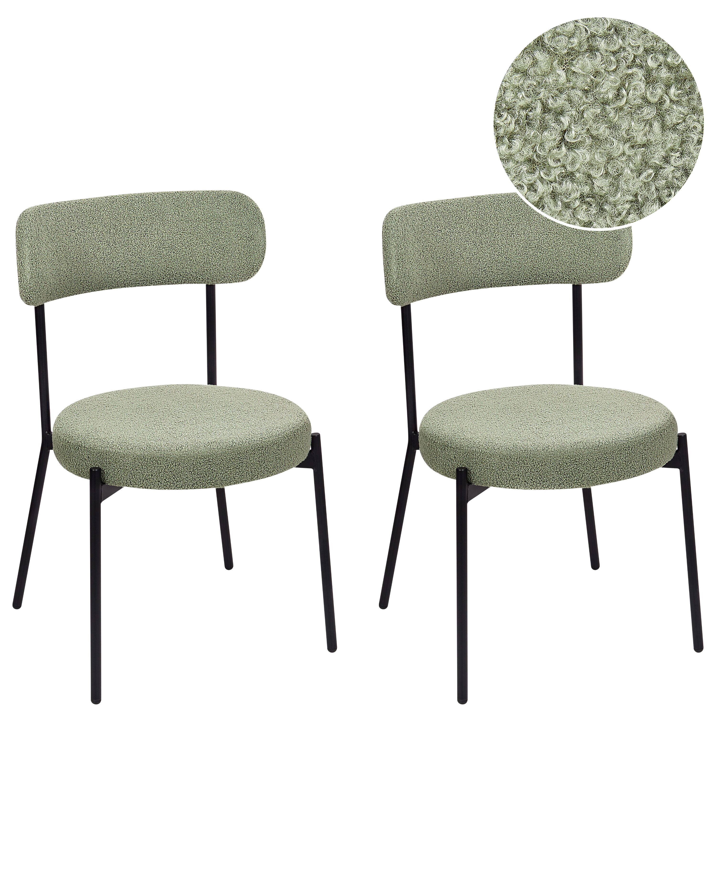 Set of 2 Dining Chairs ALLISON Boucle Light Green