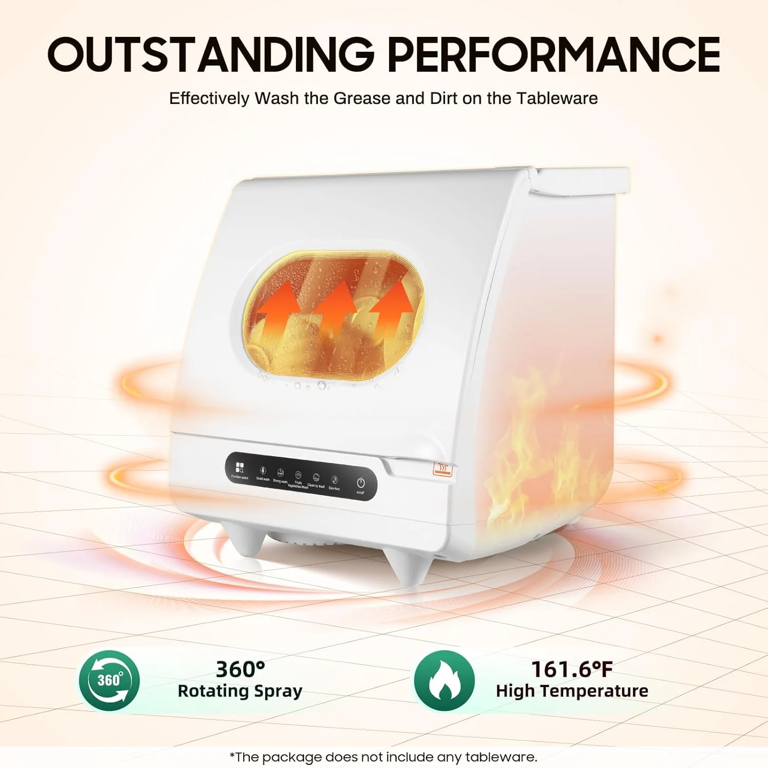 1200W Portable Mini Countertop Dishwasher, 110V Table Top Dishwasher with 5 Wash Programs & Display, Freestanding Automatic Dishwasher for Apartment/Office/Kitchen/RVS, White