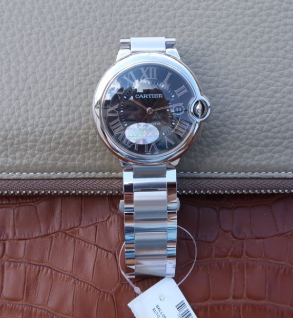 Replica Cartier V6 Ballon Bleu 42mm SS Black Textured Dial SS Bracelet A2892 - Top club