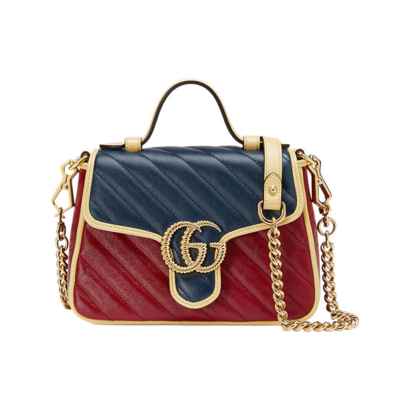Replica Gucci Gg Marmont Mini Bag 583571 Blue And Red Leather1:1High-quality replica