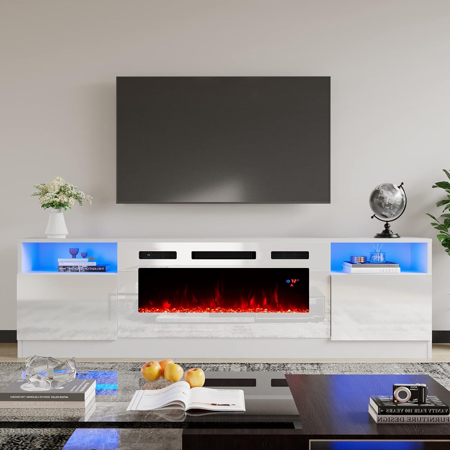 AMERLIFE TV Stand with Fireplace, LED Light Entertainment Center with 36