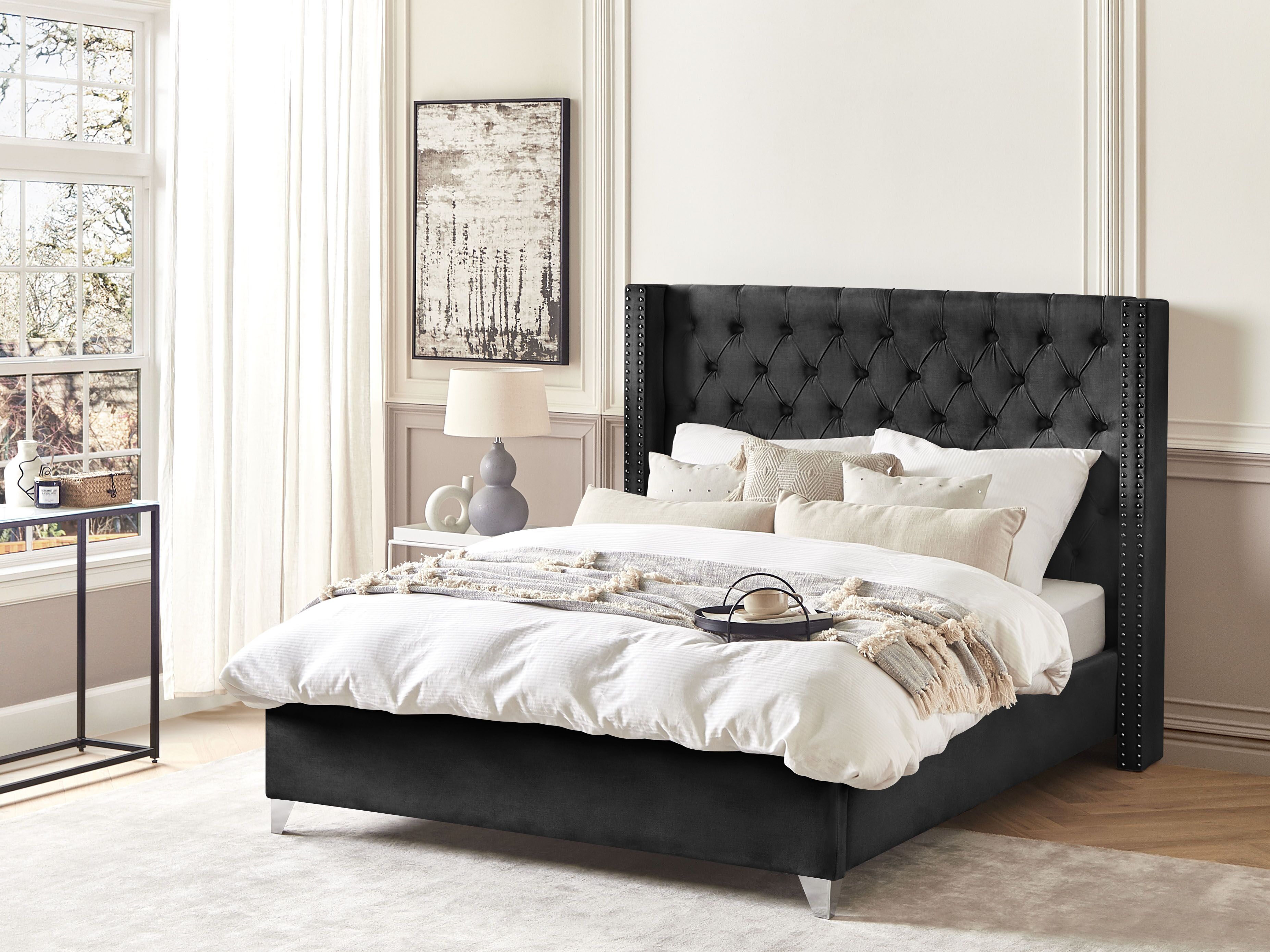 Bed Velvet LUBBON 160 x 200 cm (EU King Size) Black