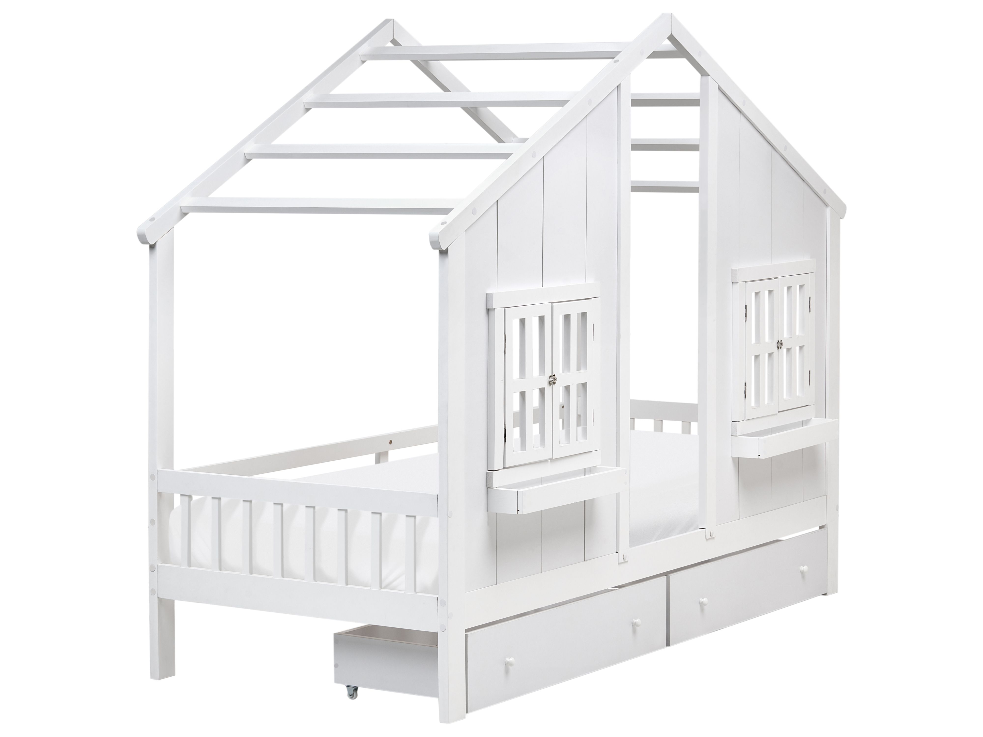 Kids Bed with Drawers House Pine Wood TRAPPES 90 x 200 cm (EU Single) White