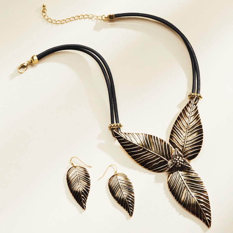 Tropical Foliage Necklace & Earring Set - MIDNIGHT VELVET CATALOG