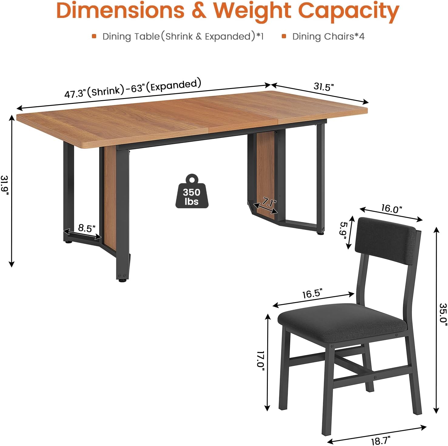Itaar 5-Piece Dining Table Set for 4-6 People, 63