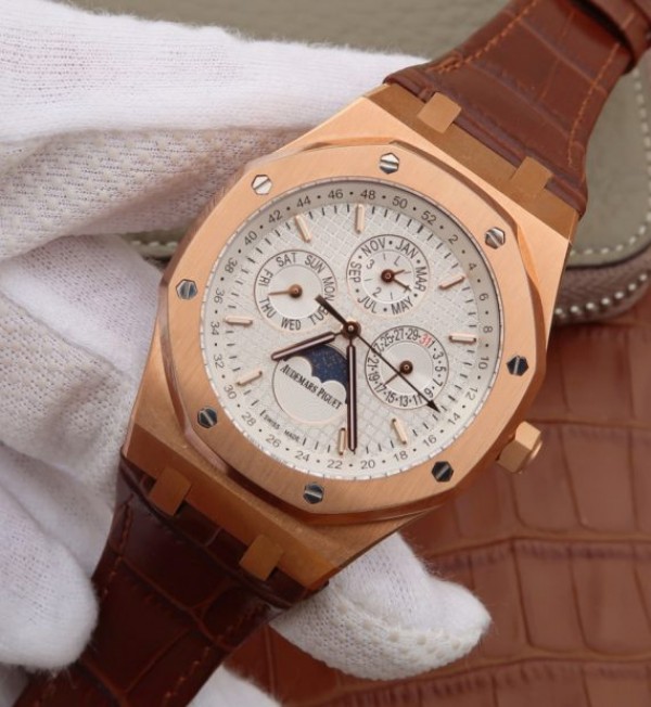 Replica Audemars Piguet JF Royal Oak 41mm 26574 RG White Dial Leather Strap A5134 - Elite Watch Atelier