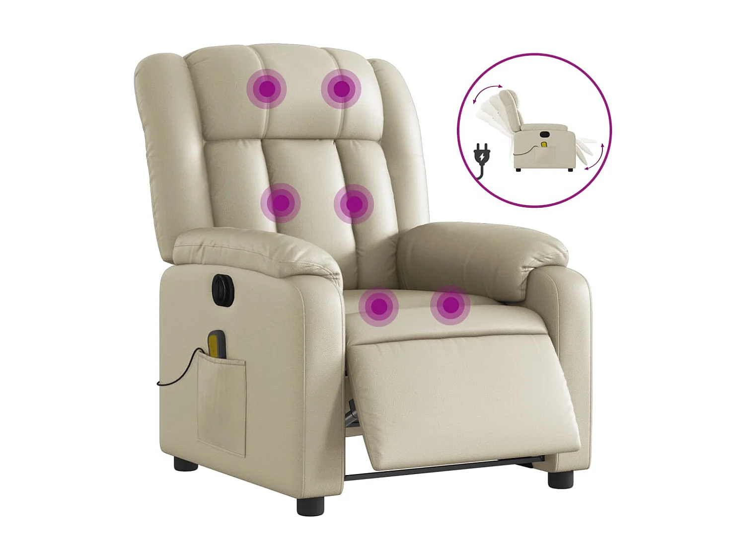 Fauteuil inclinable électrique-Fauteuil de massage de Salon crème similicuir SHL4873