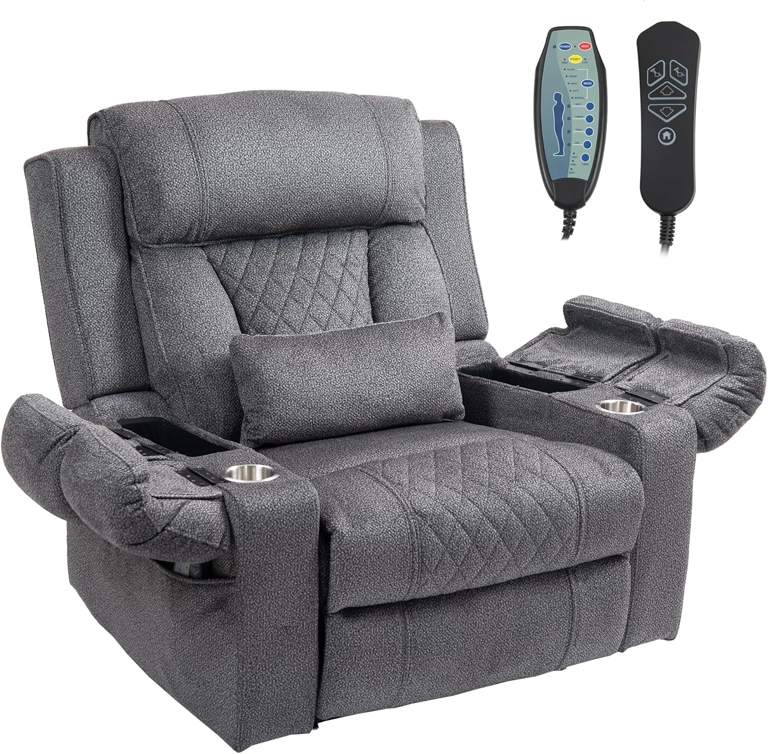 Big Man Power Lay Flat Lift Chair Oversized Recliner Dual Motor Heat Vibration for Elderly, Overstuffed Electric 28