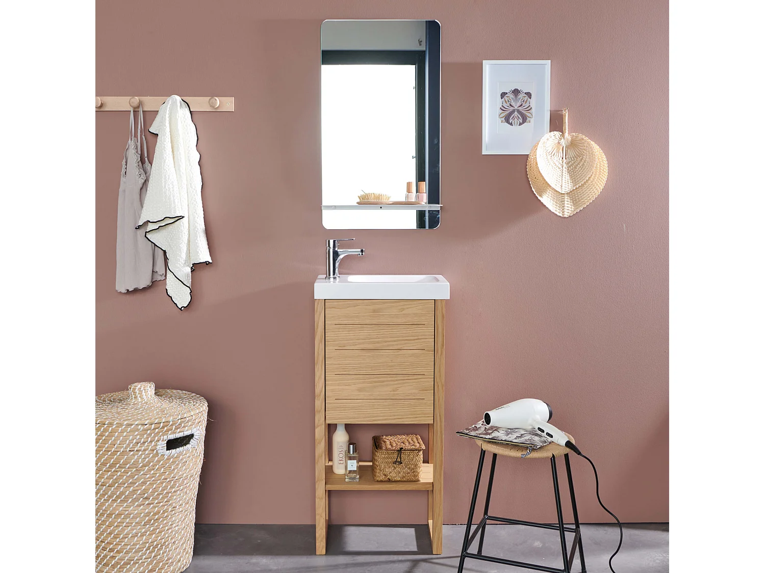 Meuble lave-mains ATOLL avec vasque blanche + miroir