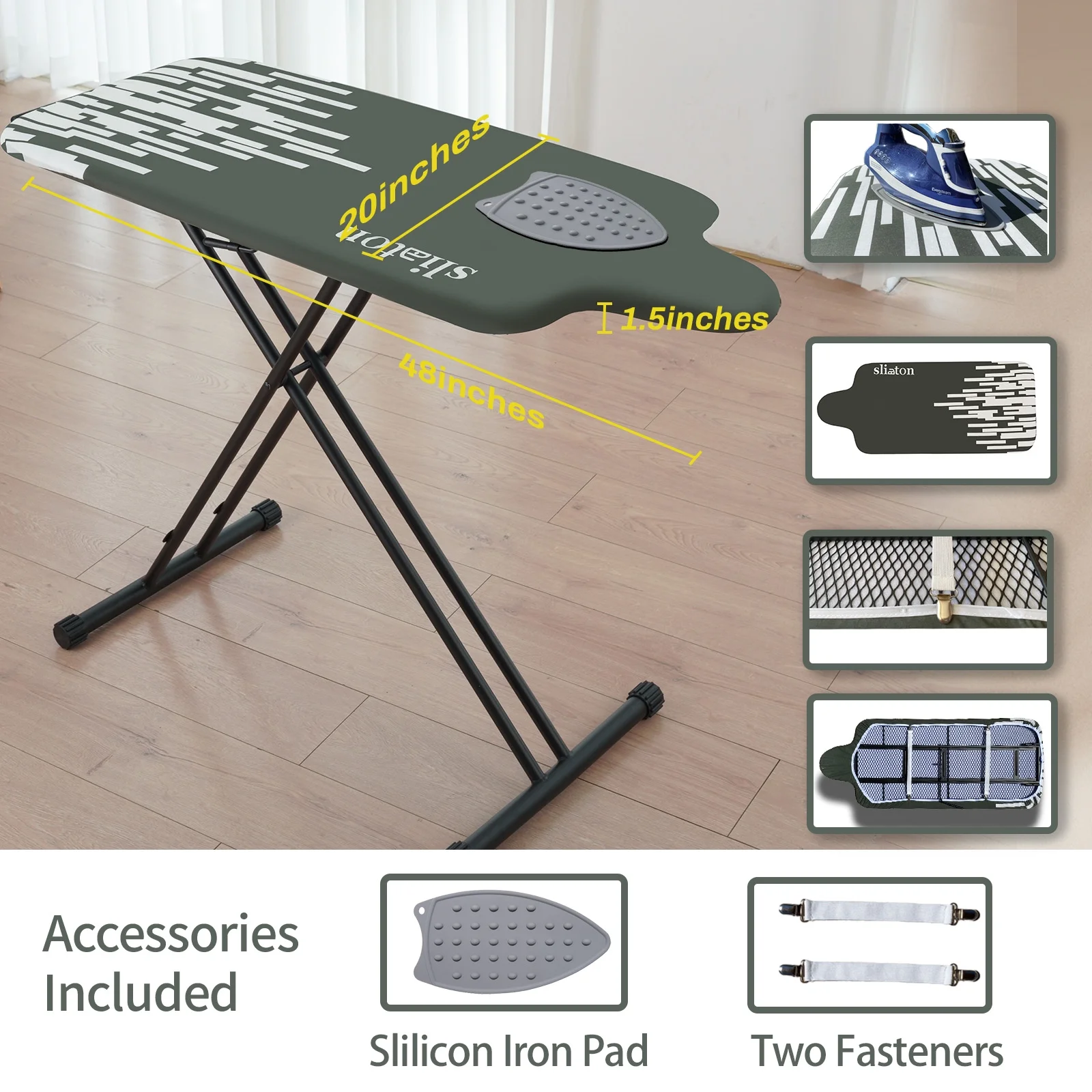 KDJ HOME Slieton Extra Large Ironing Board with Hang Rail, 20-Inch Wide - Image 8