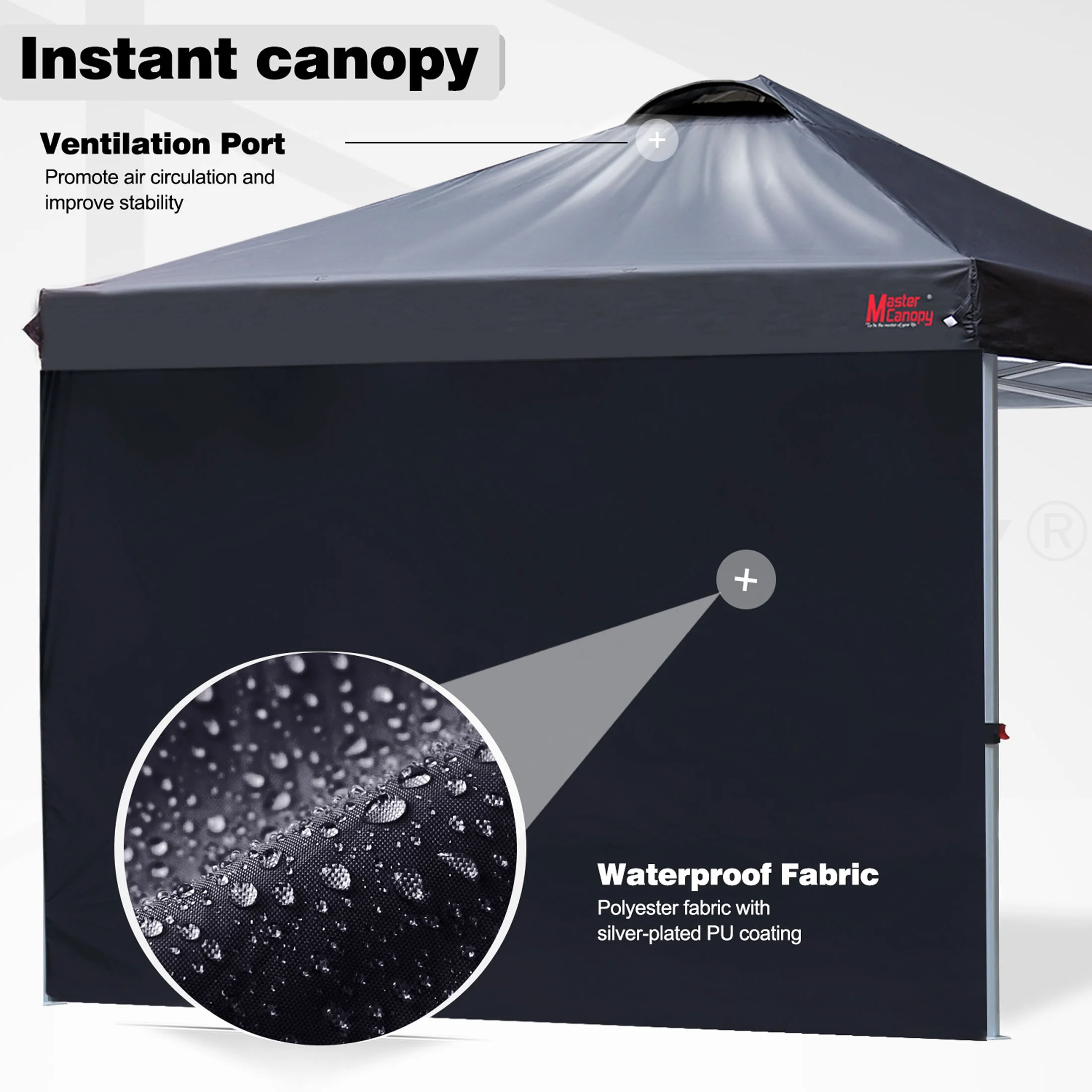 MASTERCANOPY 10' x 10' Easy Pop-up Canopy Tent Outdoor Shade Shelter with 1 Sidewall, White - Image 27