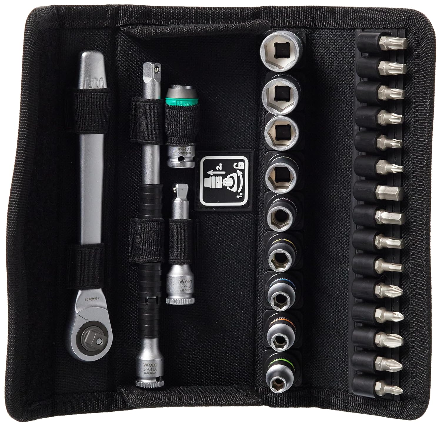 WERA 05004018001 8100 SA 8 Zyklop Metric Metal Ratchet Set with Switch Lever, 28 Piece, 1/4