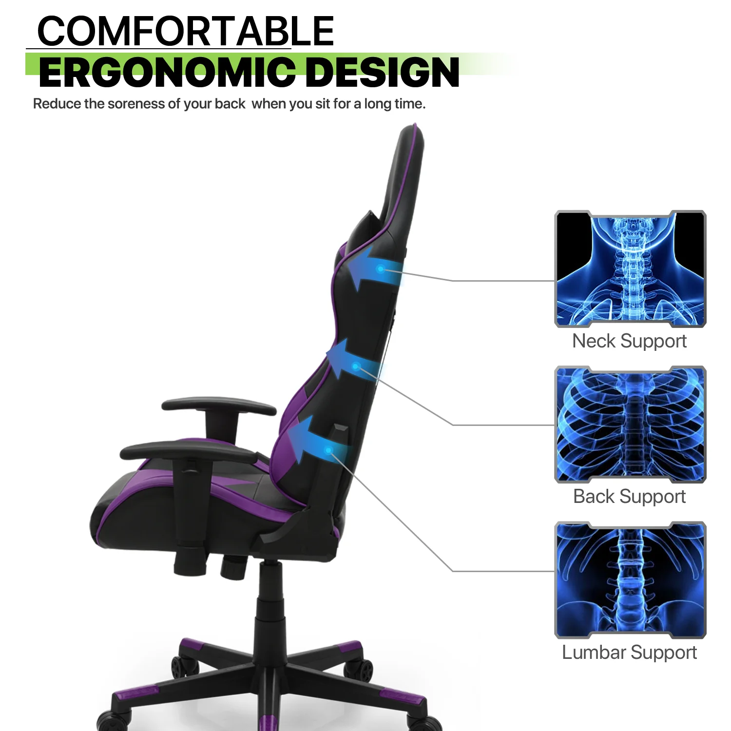 Magshion Ergonomic Gaming Chair, Comfortable Gaming Chair, Computer Chair Leather Desk Chair Adjustable Swivel Gaming Office Chair, Blue - Image 69