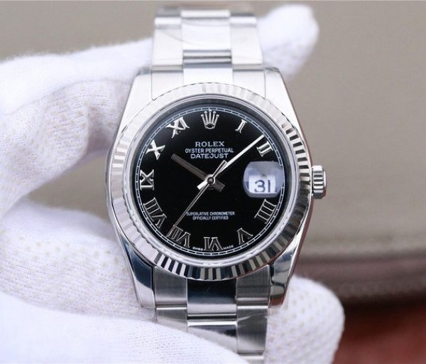 Replica Rolex DateJust 36mm SS 116234 ARF Black Dial Roman Markers 904L Oyster Bracelet SA3135 - Elite Watch Atelier