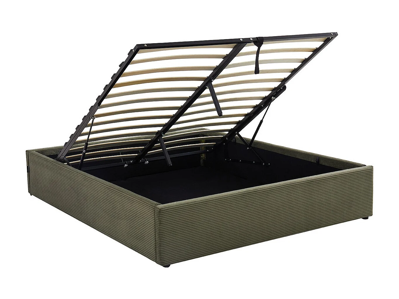 Lit coffre adulte 140x190 cm en velours côtelé vert avec sommier - Handy
