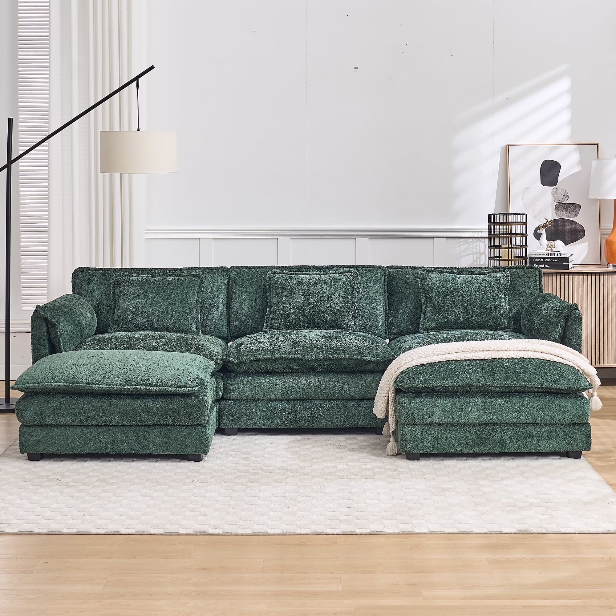 GNIXUU 112" Oversized Sectional Sofa Cloud Couch for Living Room, Modern Chenille L Shaped Couch, Comfy Boucle Modular Sofa Sleeper with Moveable Ottoman & Memory Foam (Green) - Image 3