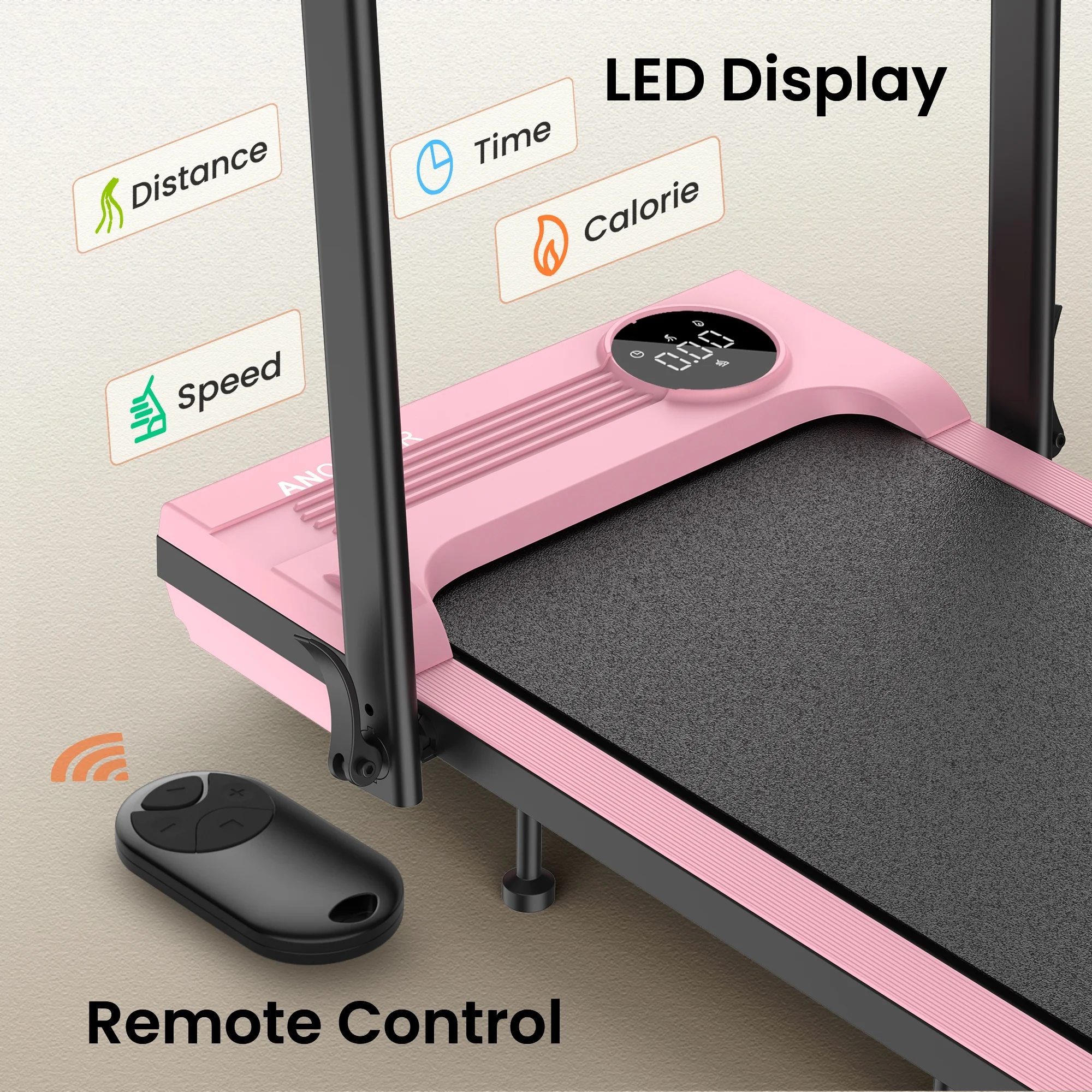 ANCHEER Portable Folding Walking Pad 300lb, 7.5 MPH Under Desk Treadmill with Remote Control & LED Display,2 in 1 Walking Pad Treadmill for Home/Office/Exercise(Pink)