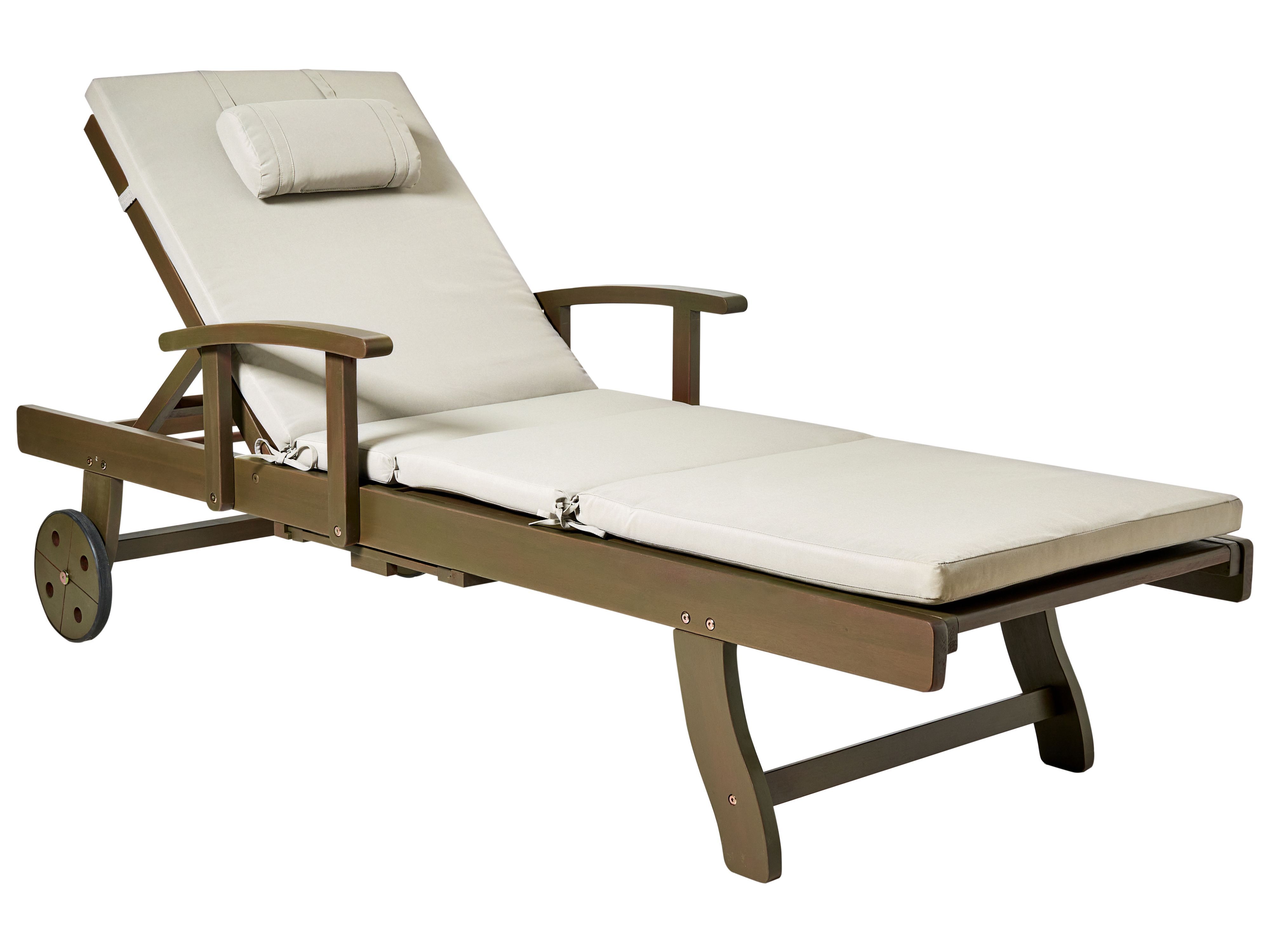 Sun Lounger with Cushion AMANTEA PREMIUM II Acacia Wood Taupe