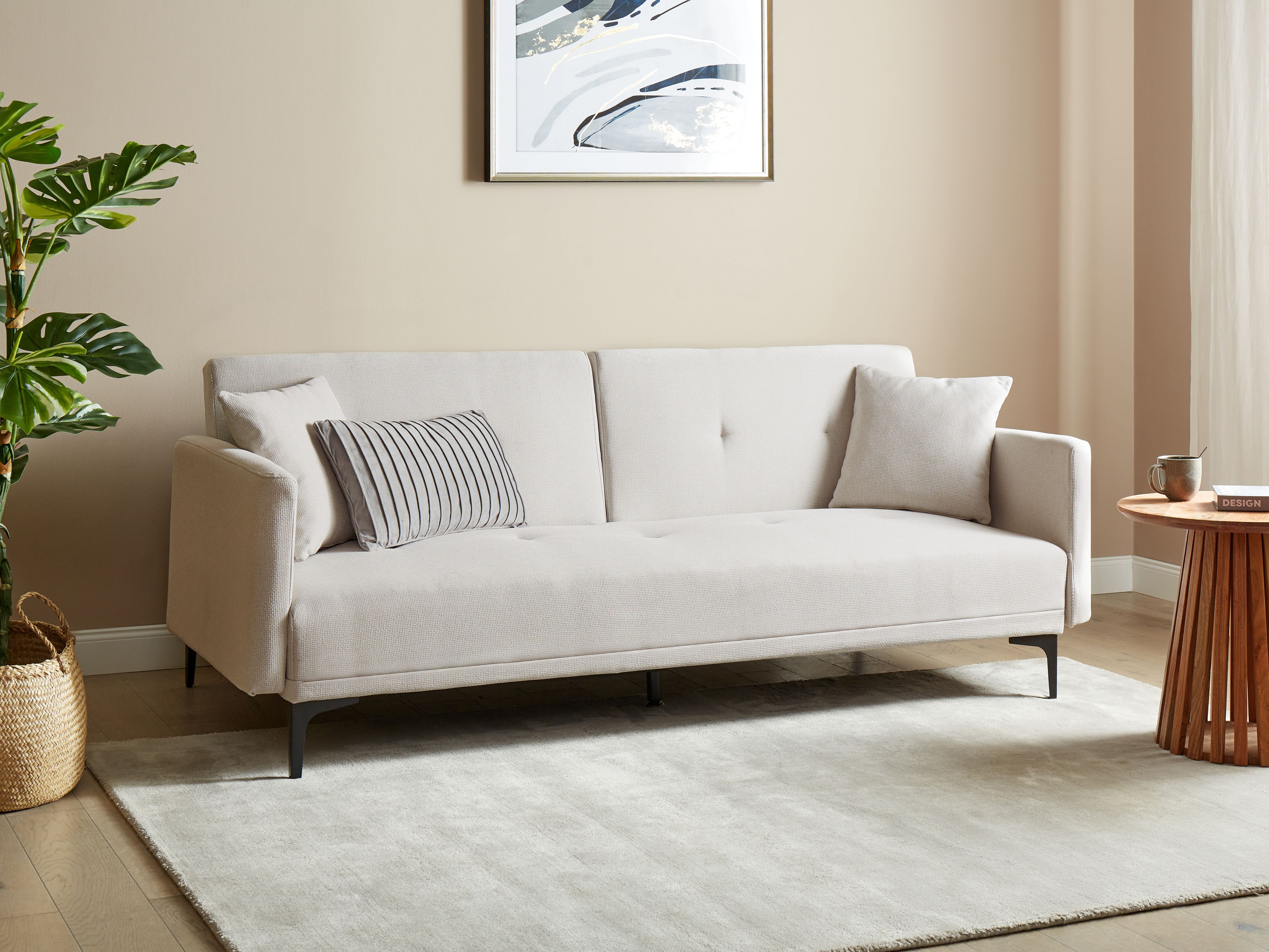 Sofa Bed 3 Seater LUCAN Fabric Light Beige