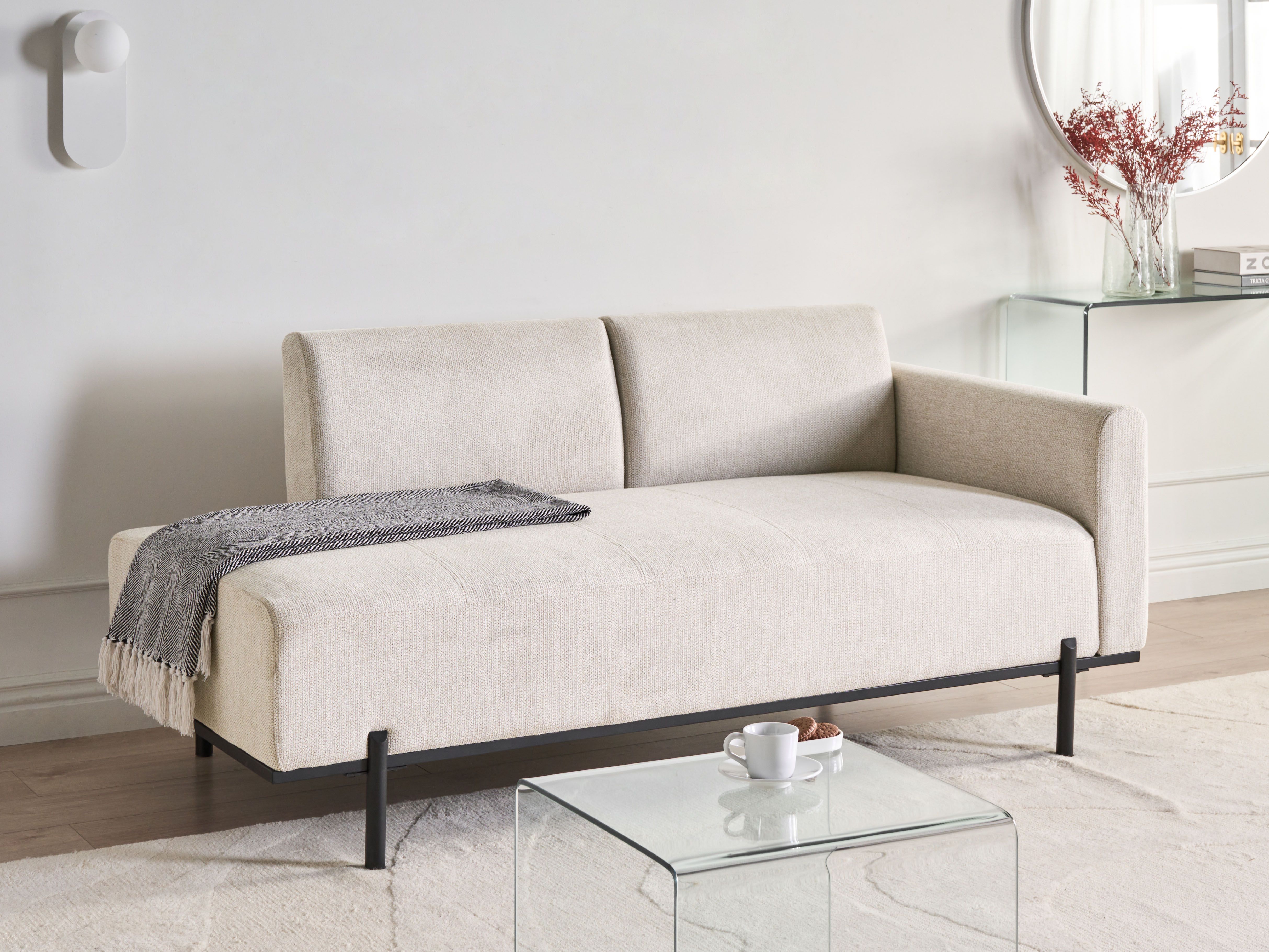 Chaise Longue SAVASSE Faux Linen Light Beige