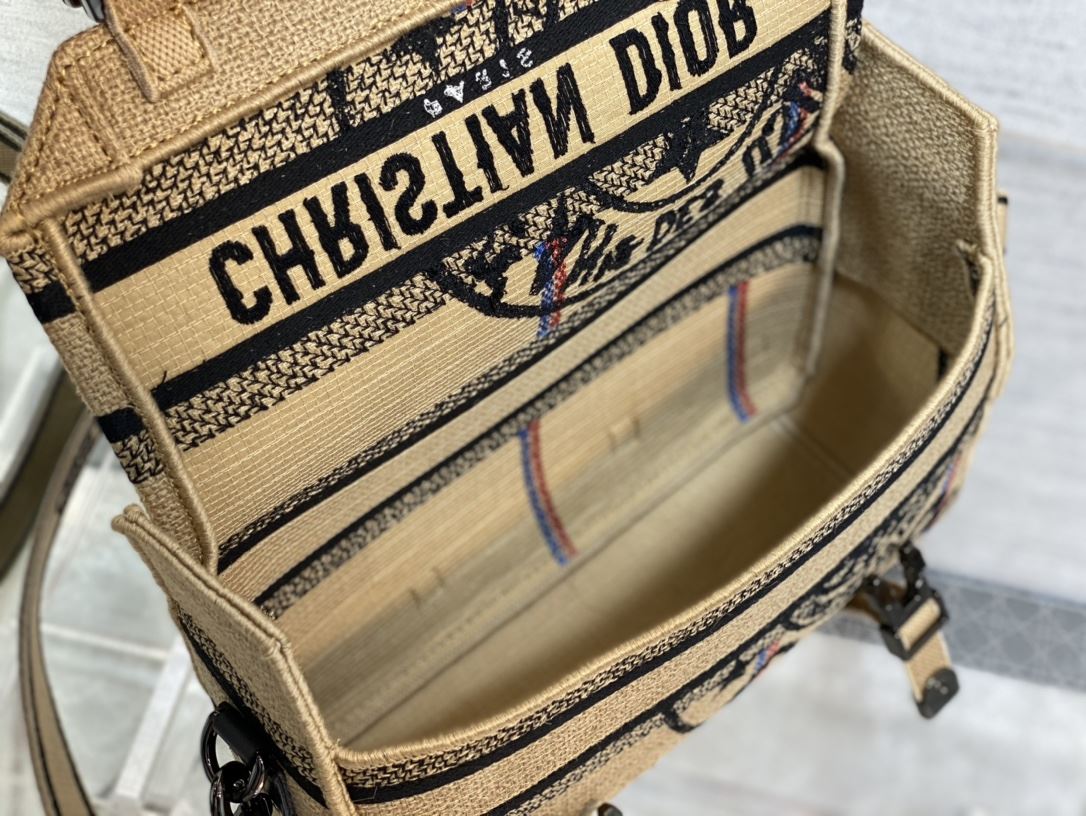 Camp Small Bag In Beige Jute Canvas With Dior Union Motif For Women‎ 9in/23cm CD1:1High-quality replica
