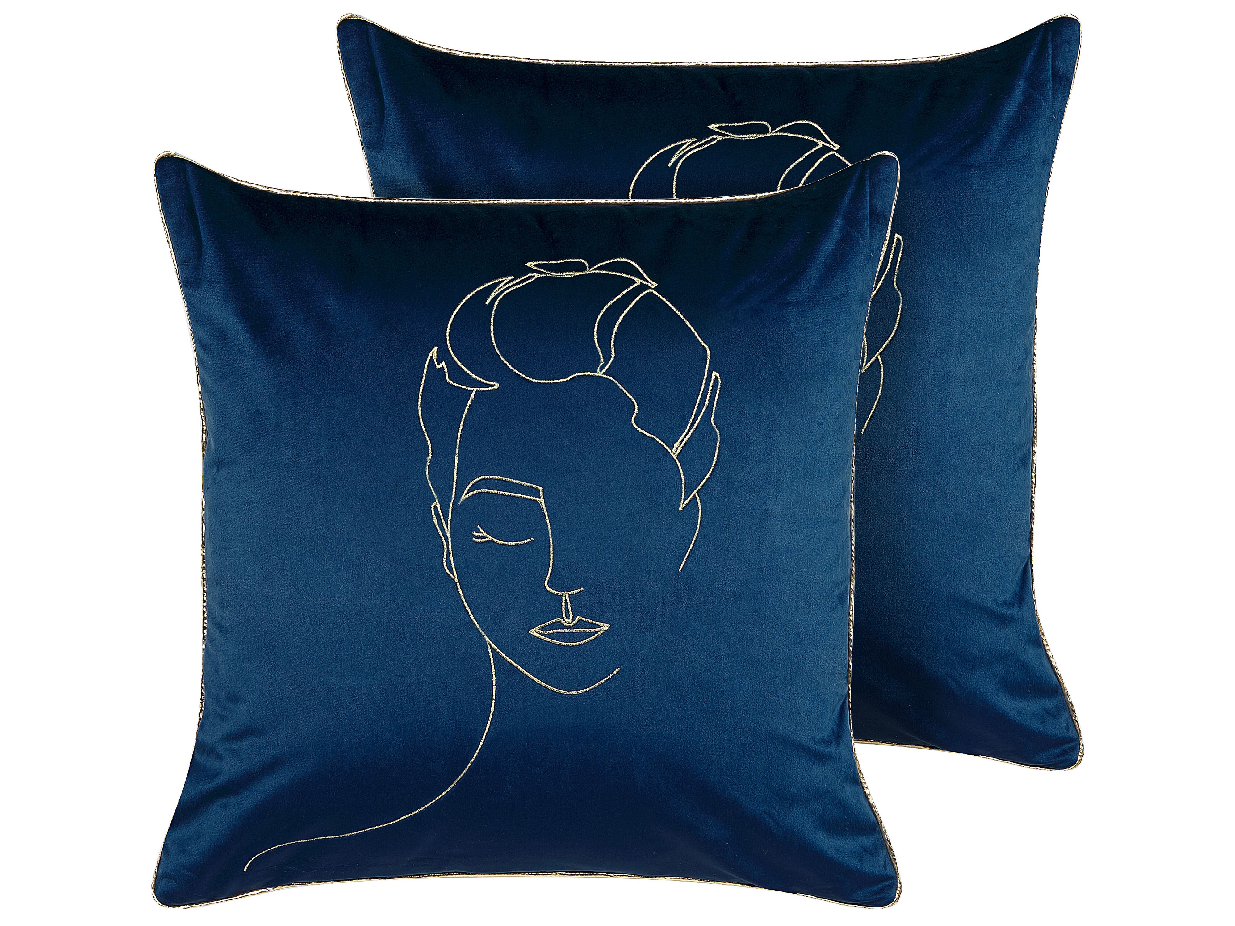 Set of 2 Decorative Cushions CROCUS Velvet 45 x 45 cm Dark Blue Abstract Pattern