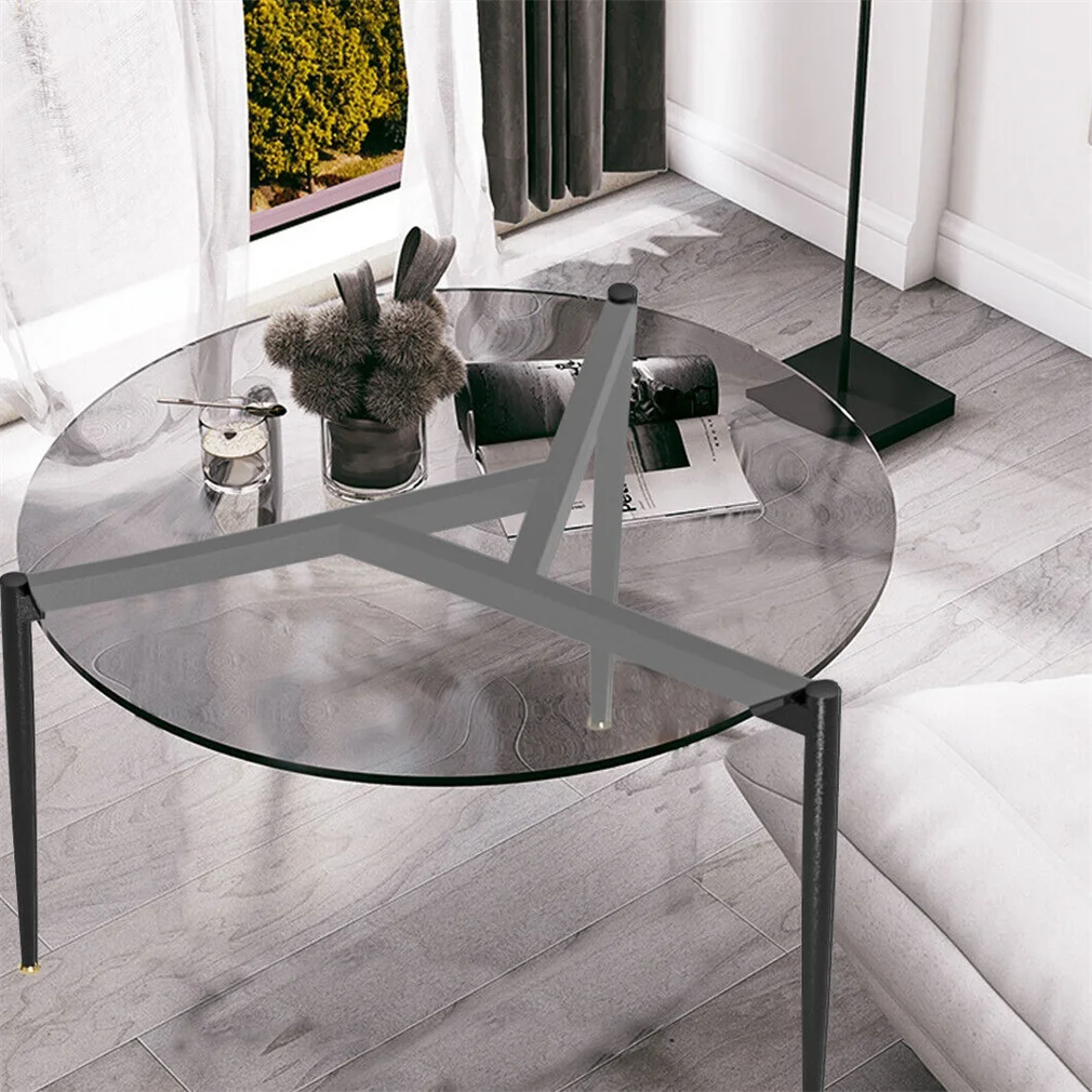 Wisfor Round Tempered Glass Table Coffee Table Steel Novelty Legs for Bedroom Living Room, Gray