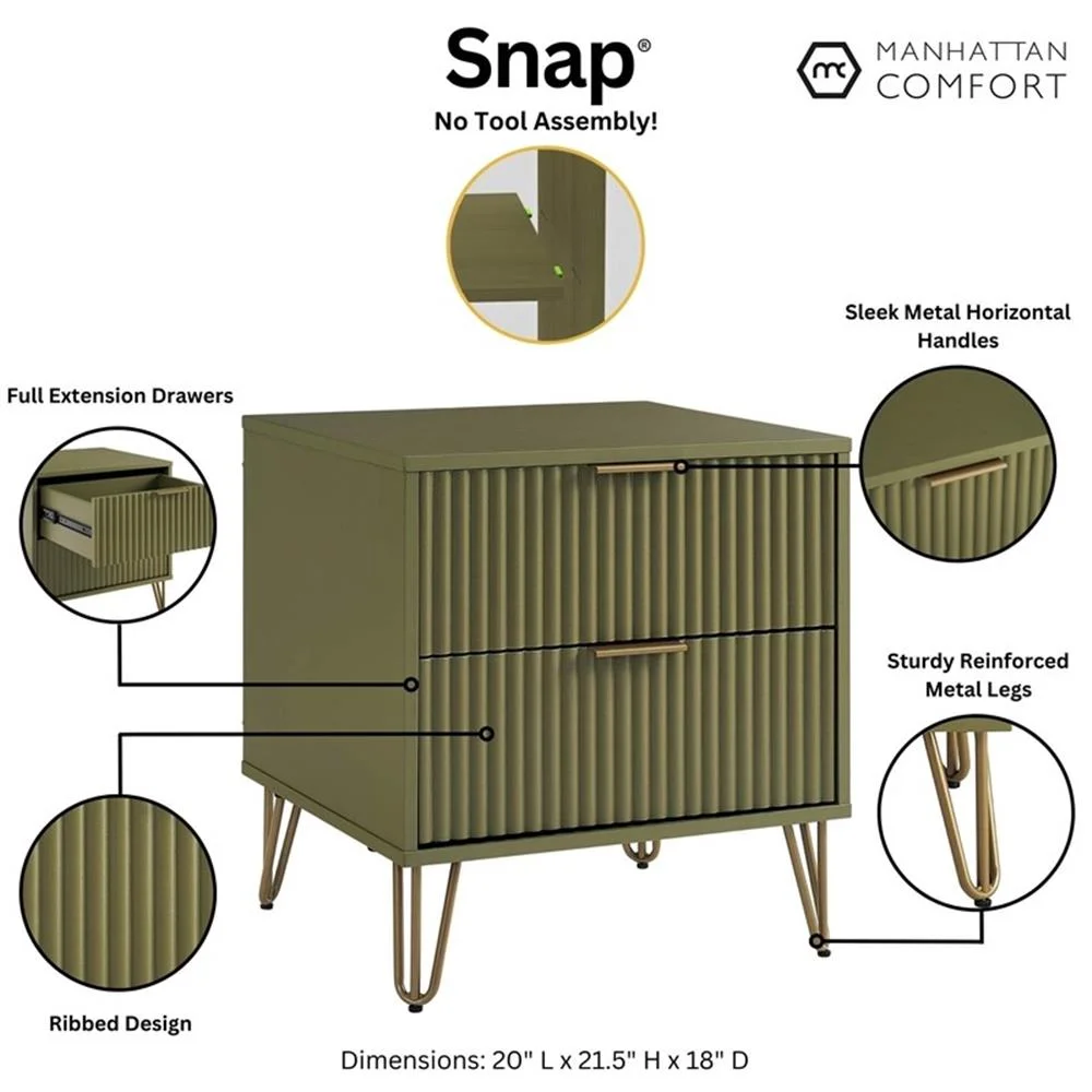 Pemberly Row Nightstand from Engineered Wood in Olive Green - Set of 2 - Image 11