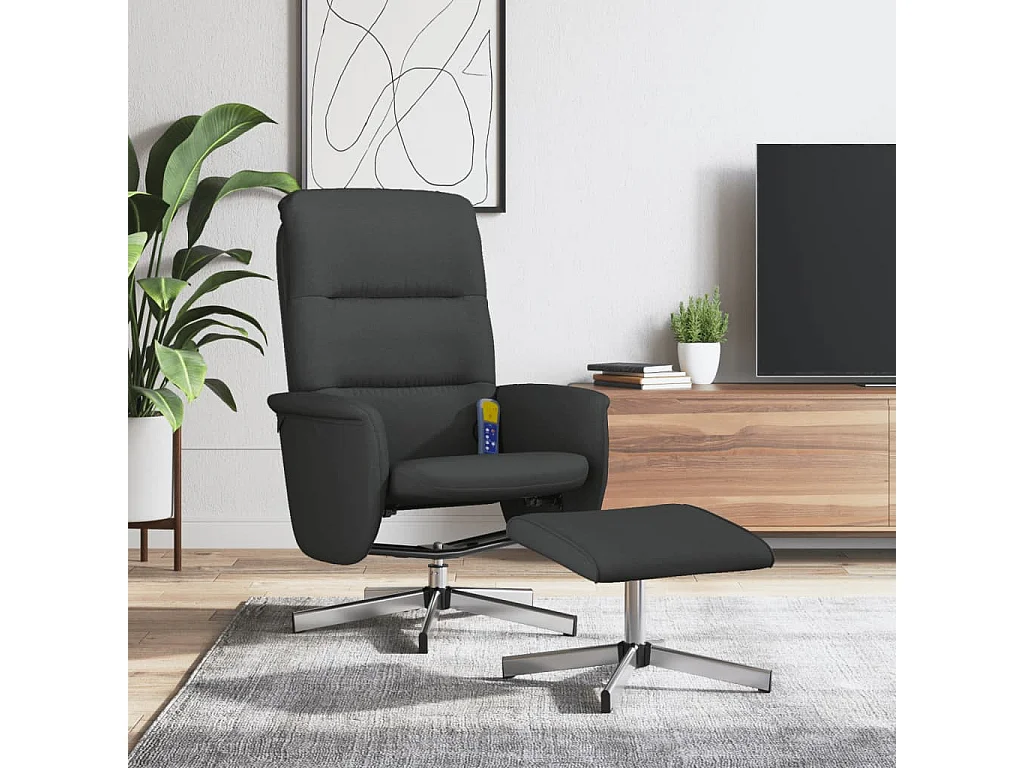 Fauteuil de massage inclinable avec repose-pied noir tissu SHL3529