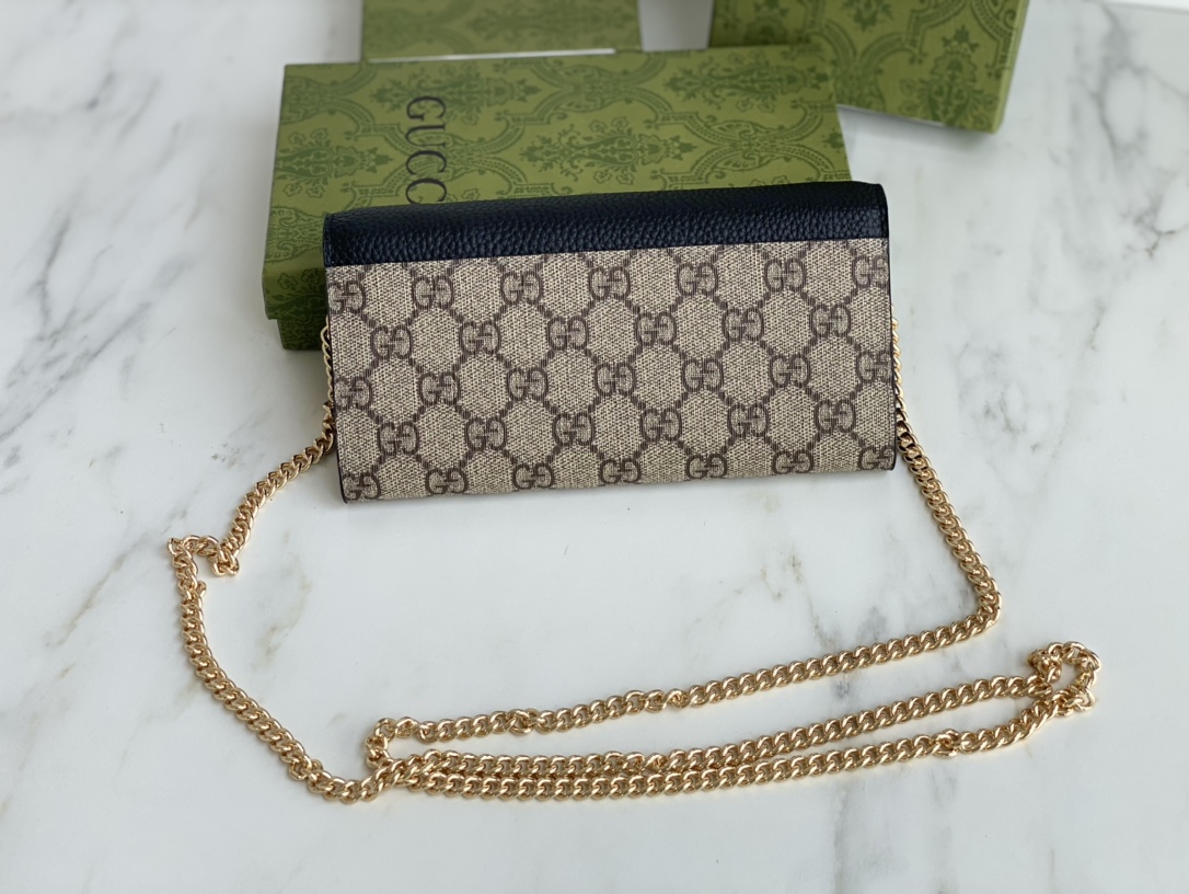 Replica Gucci Marmont Chain Wallet Beige/Black1:1High-quality replica
