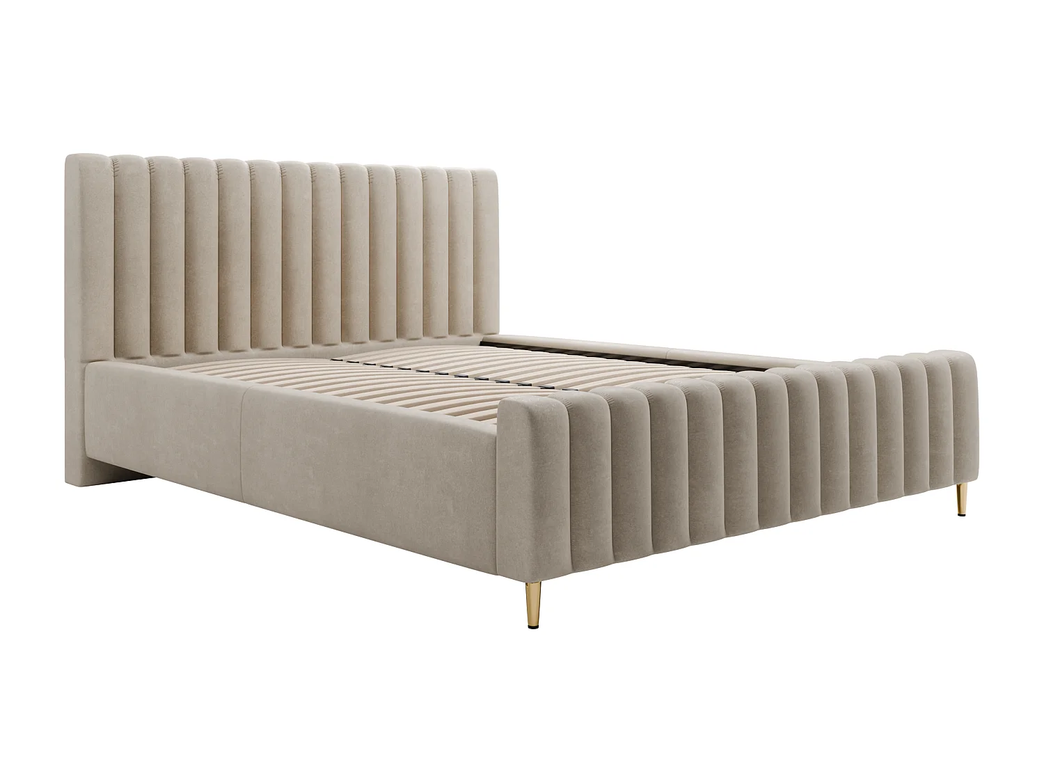 Lit rembourré 140x200 avec coffre & cadre en métal LUX Amon Beige