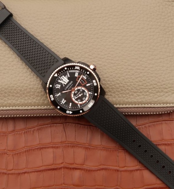 Replica Cartier JJF Calibre De Cartier Diver DLC Black Dial RG Bezel Black Rubber Strap A23J - Top club