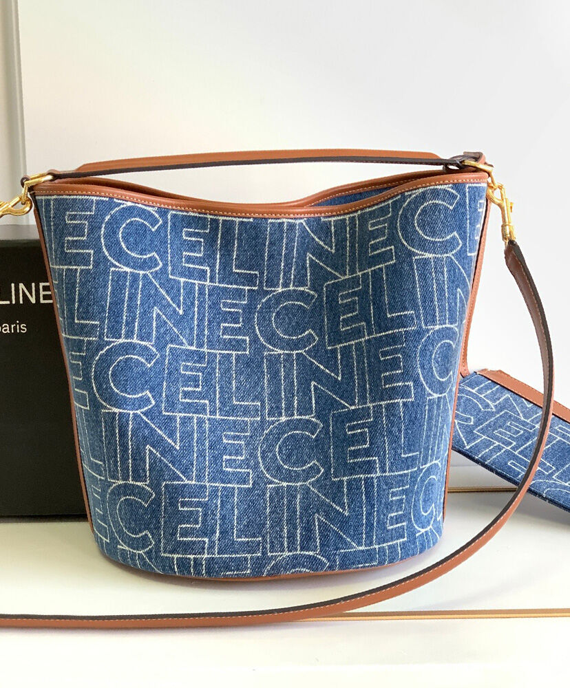 Celine Bucket 16 Bag In Denim With Celine All-Over Print Blue1:1High-quality replica